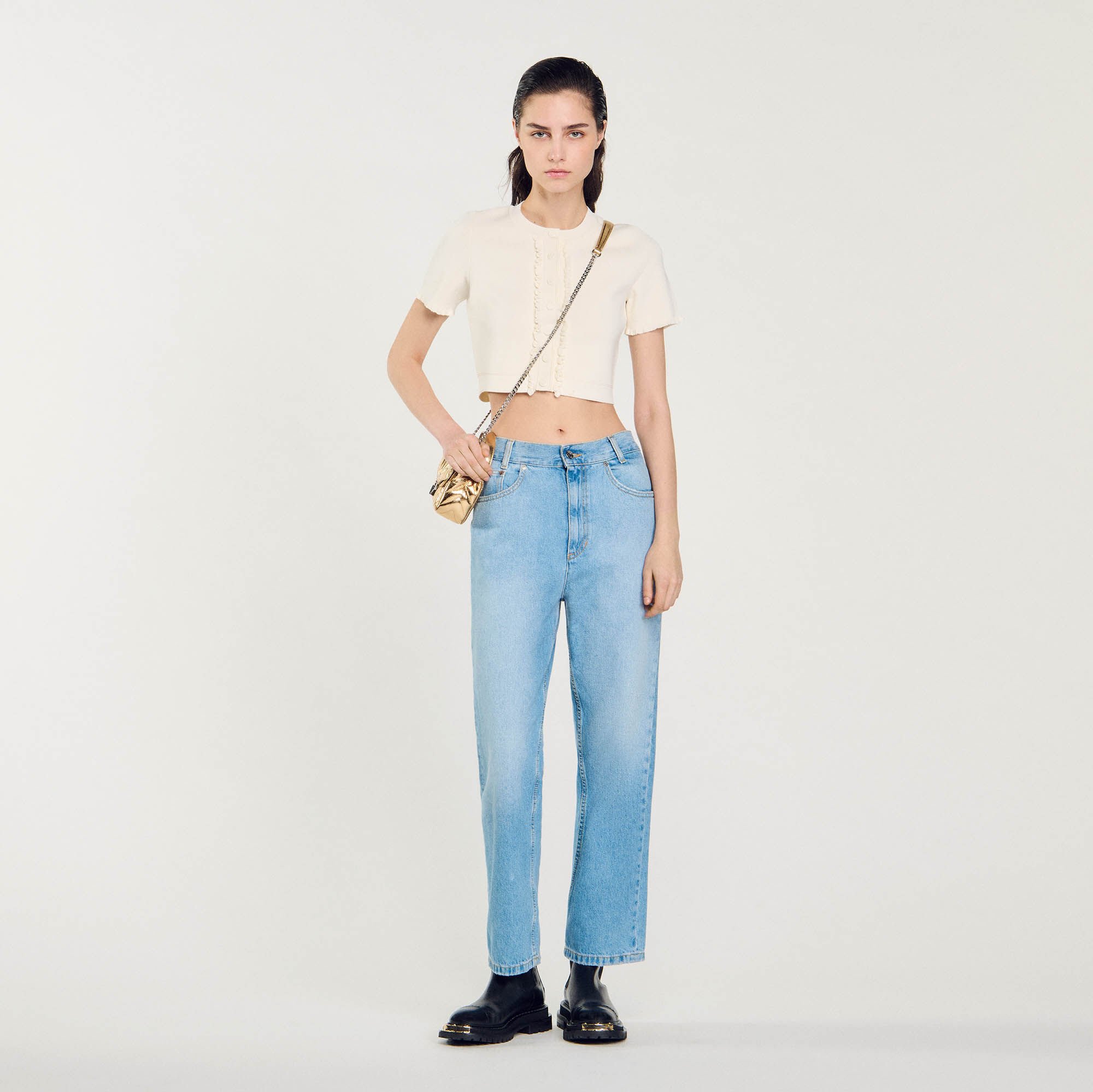 Women's straight leg low rise jeans top