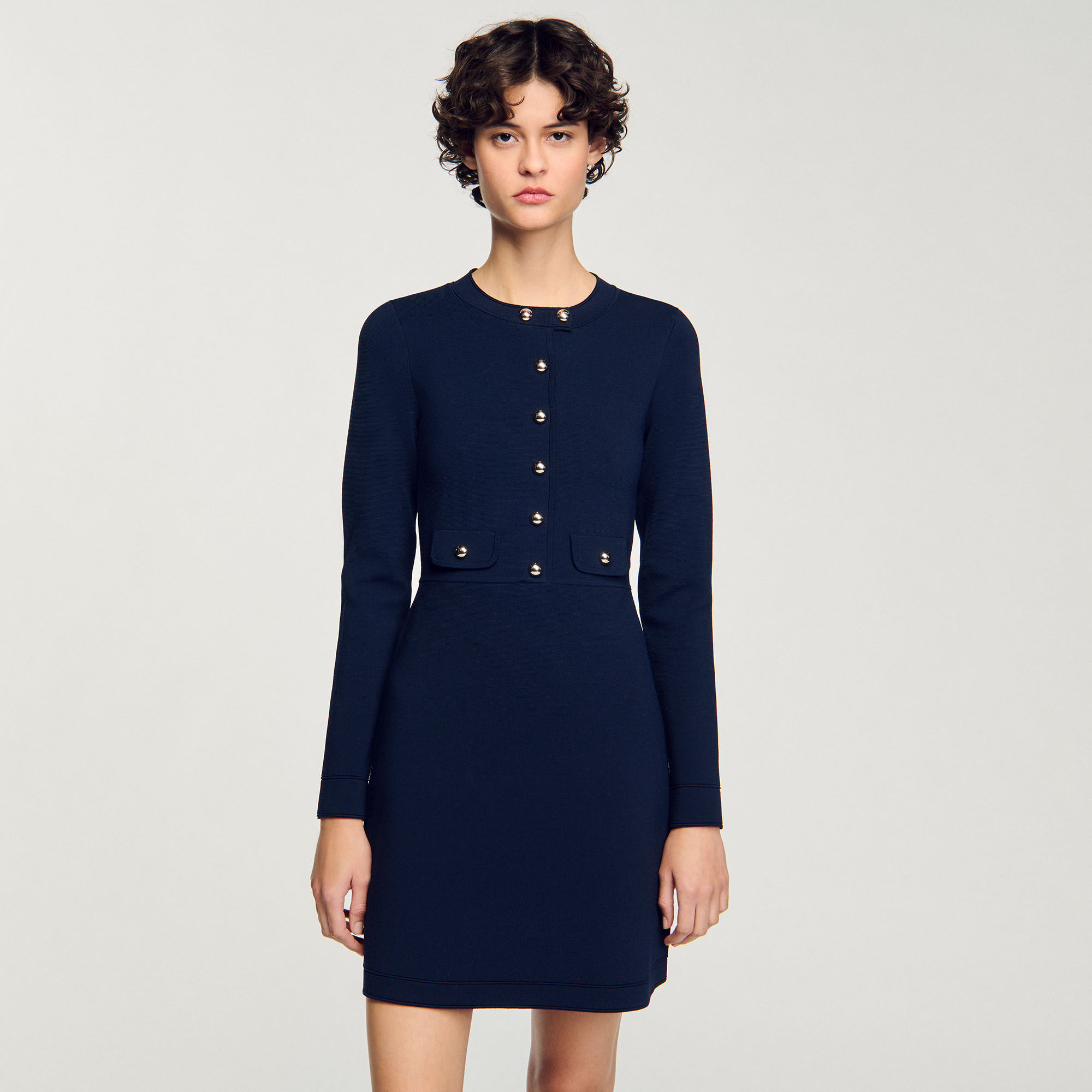 Short button-up knit dress