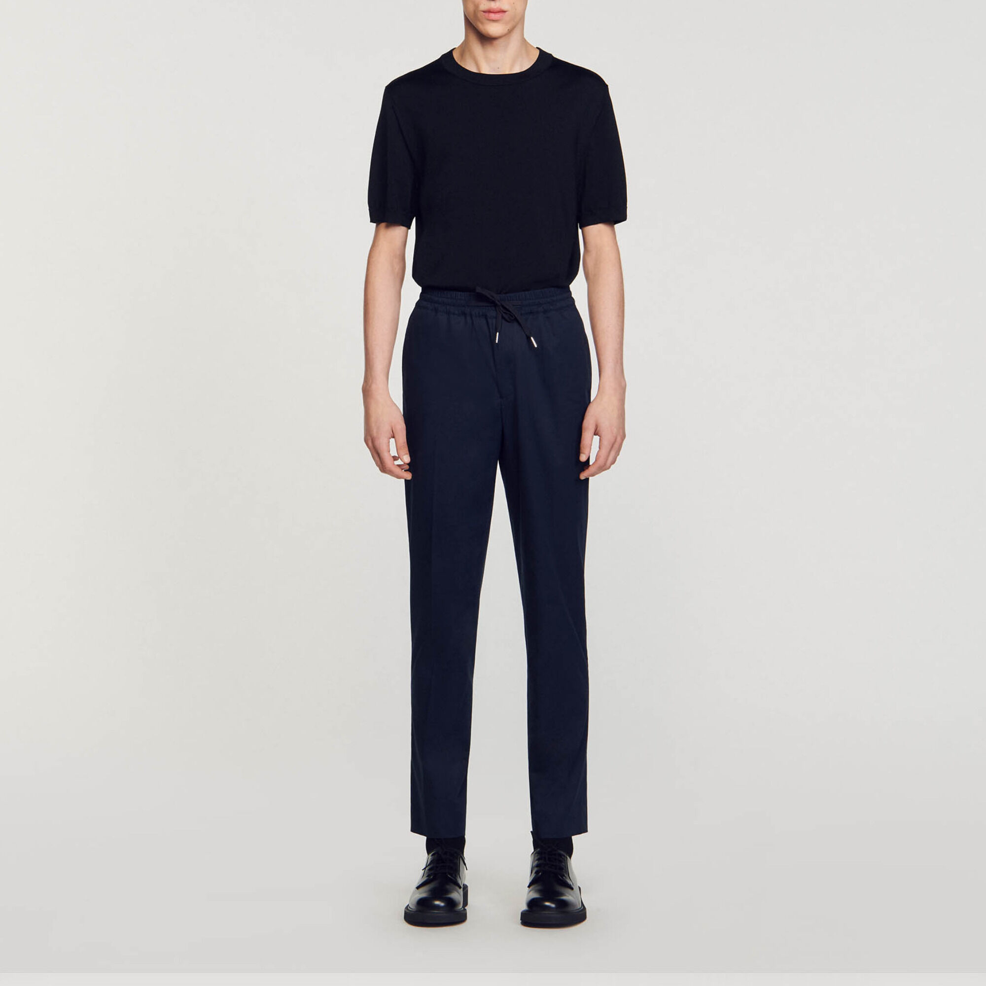 Elasticated straight-leg trousers