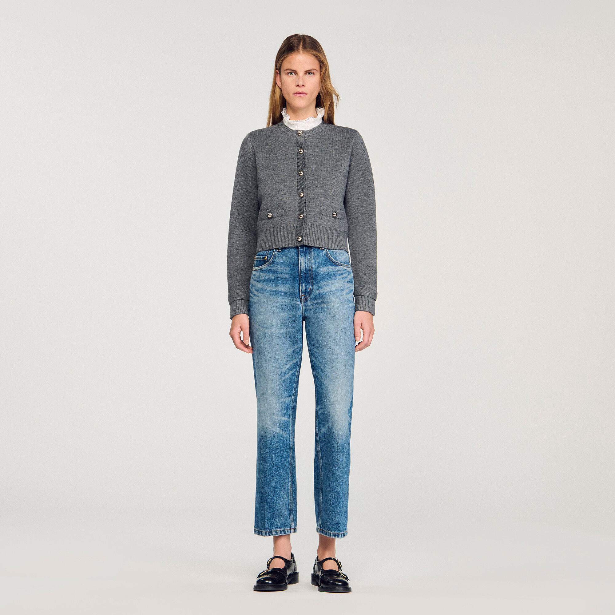 Cardigan with removable ruffle collar