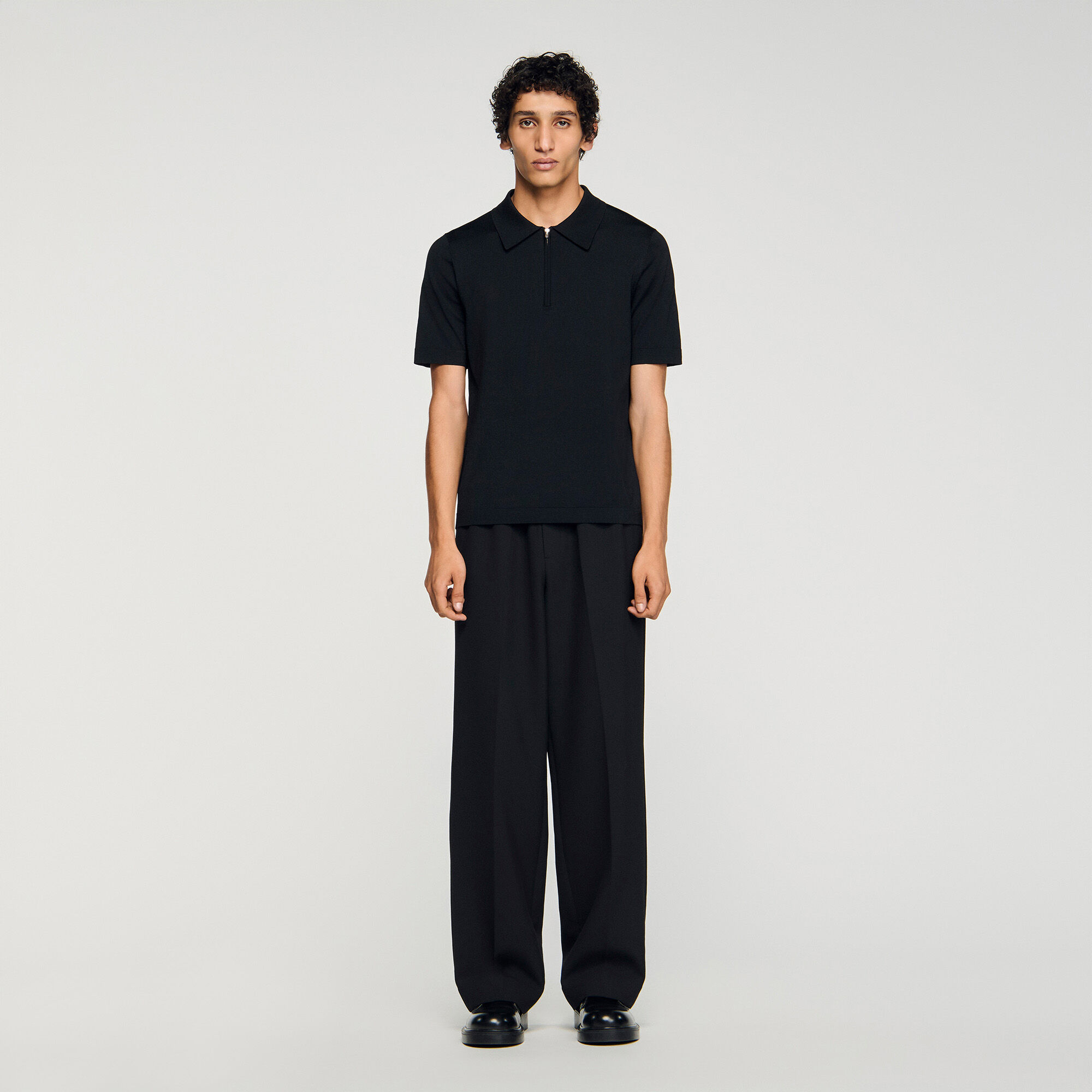 Knitted polo shirt with zip collar