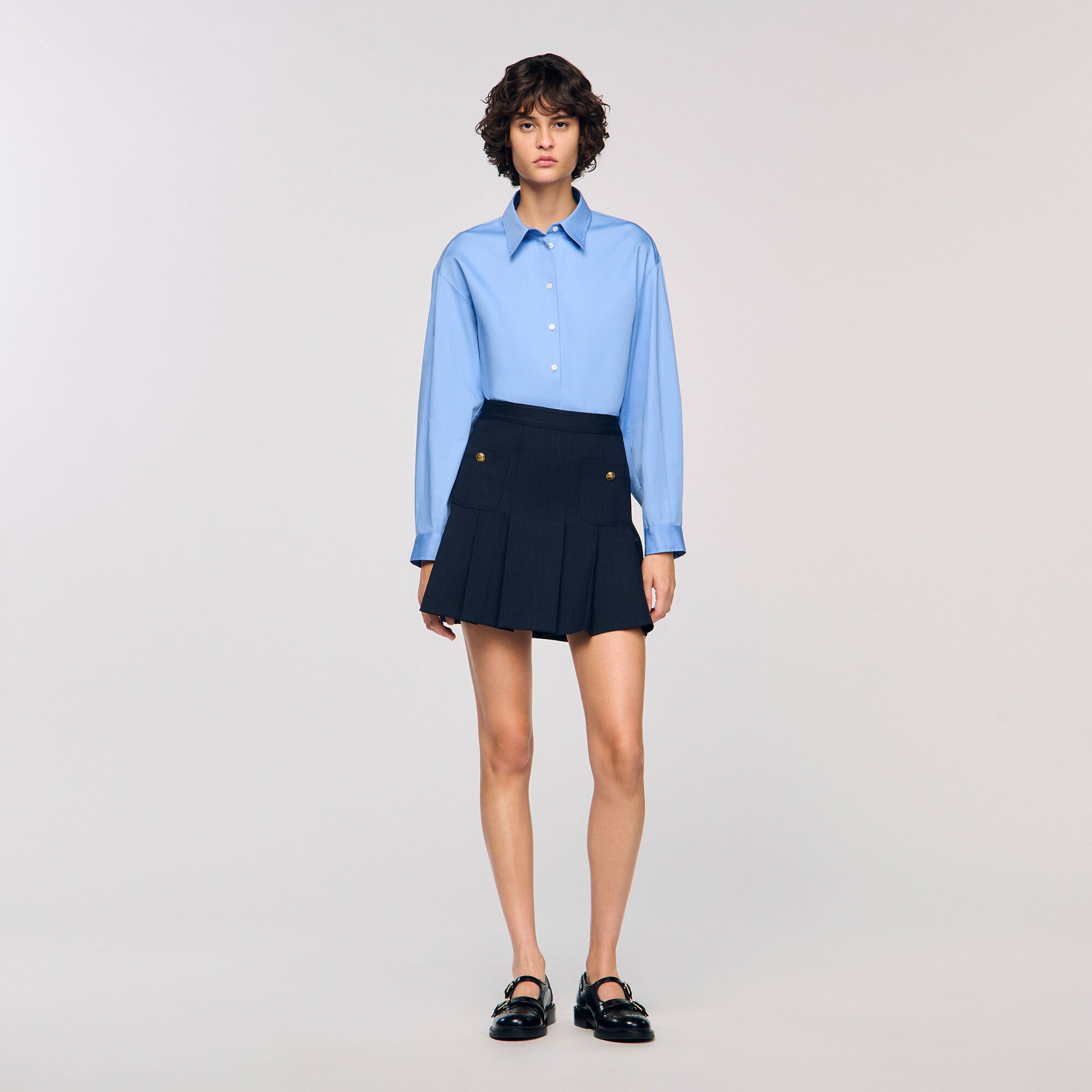 Short striped pleated skirt
