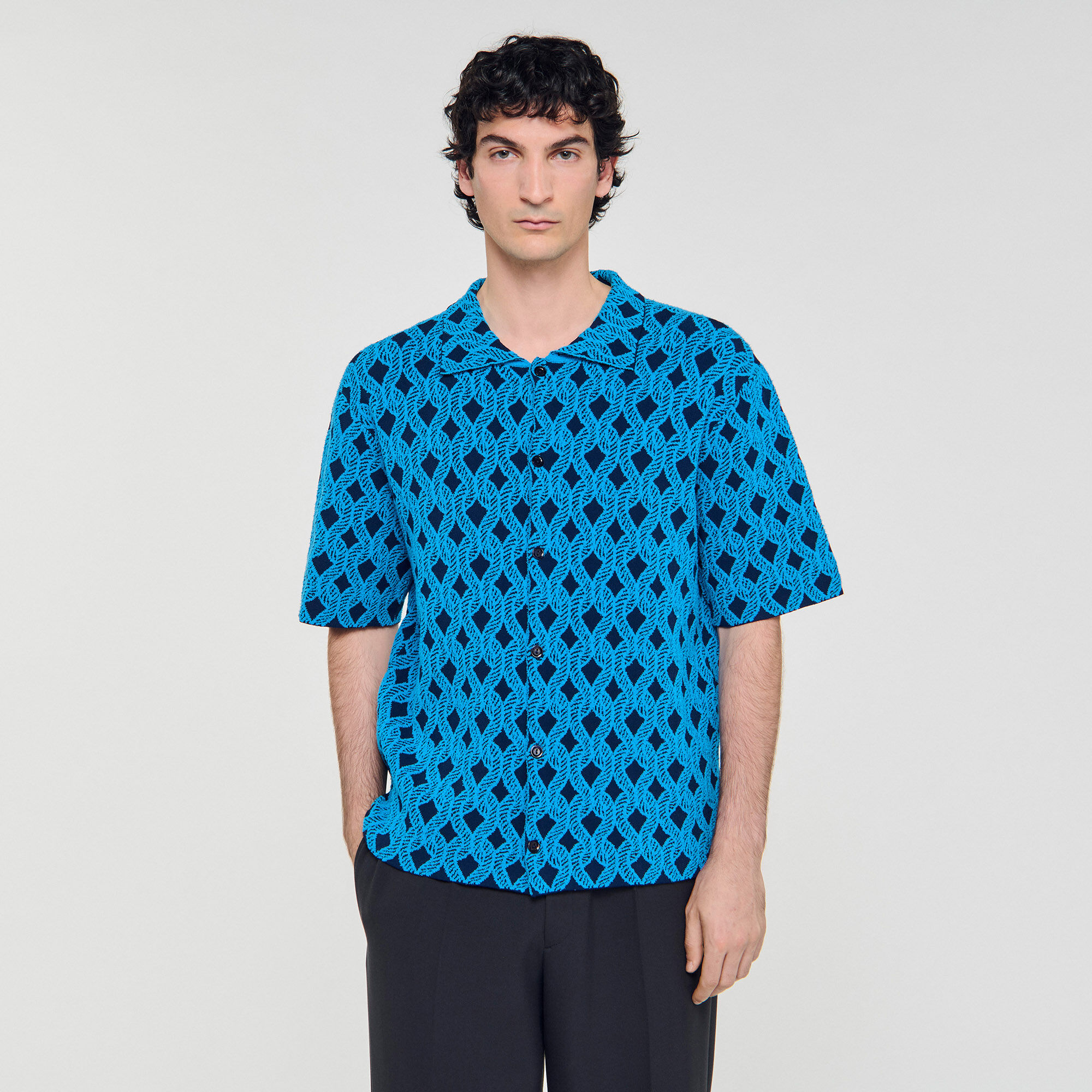 Rope jacquard cardigan shirt