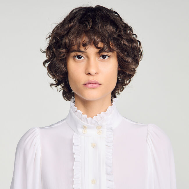 Silk shirt with gathered collar - Women | Sandro