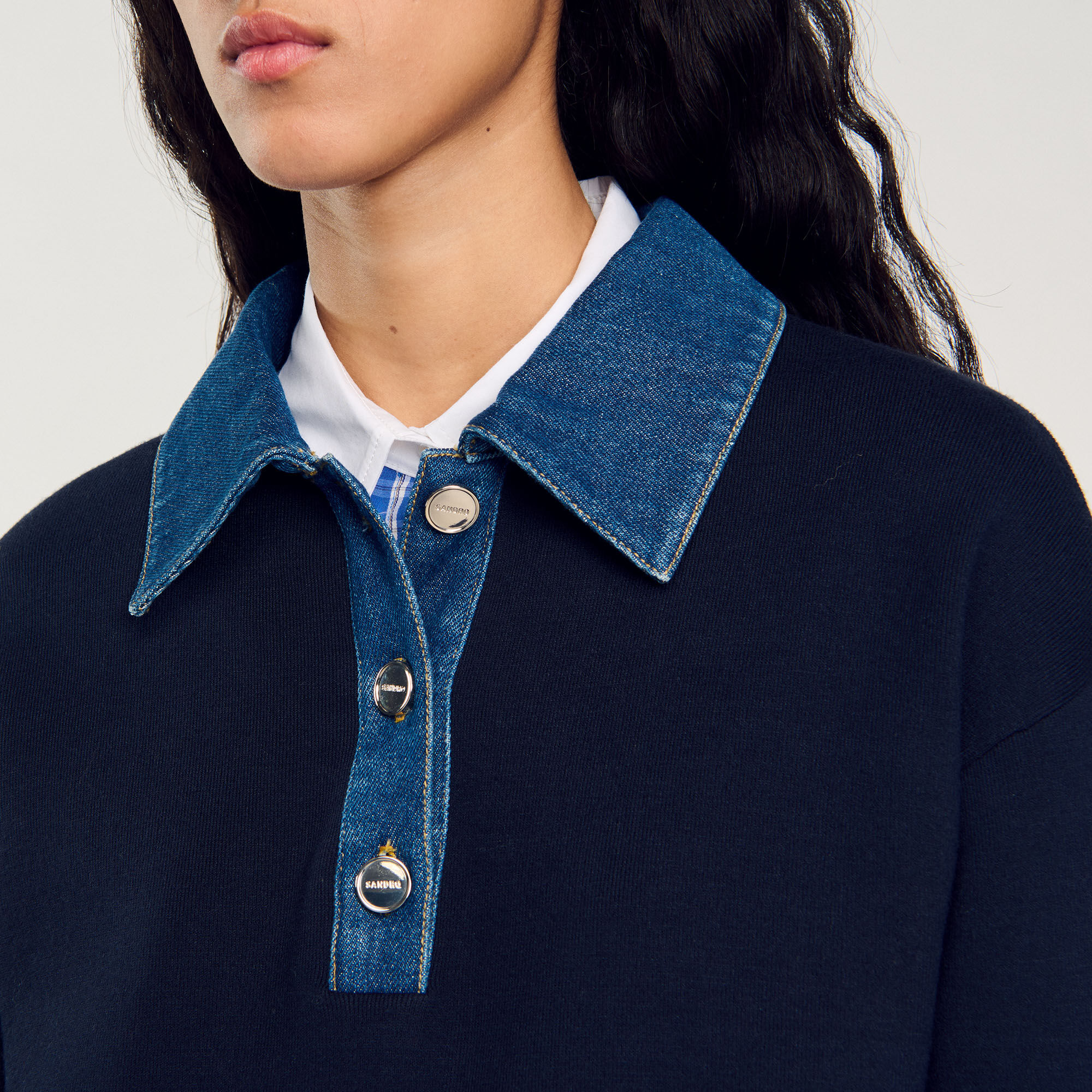 Jumper with denim collar