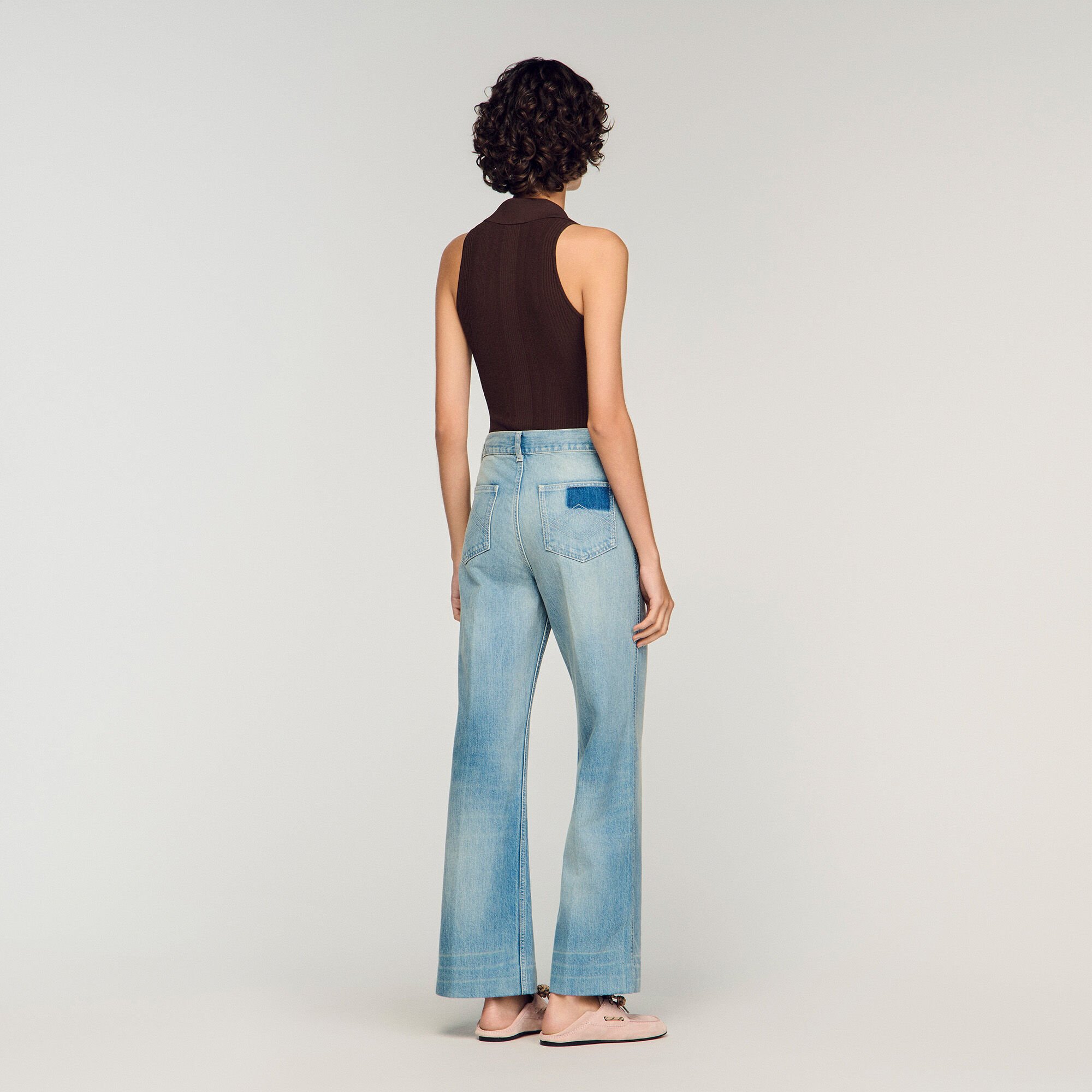 Faded straight zipped cotton jeans