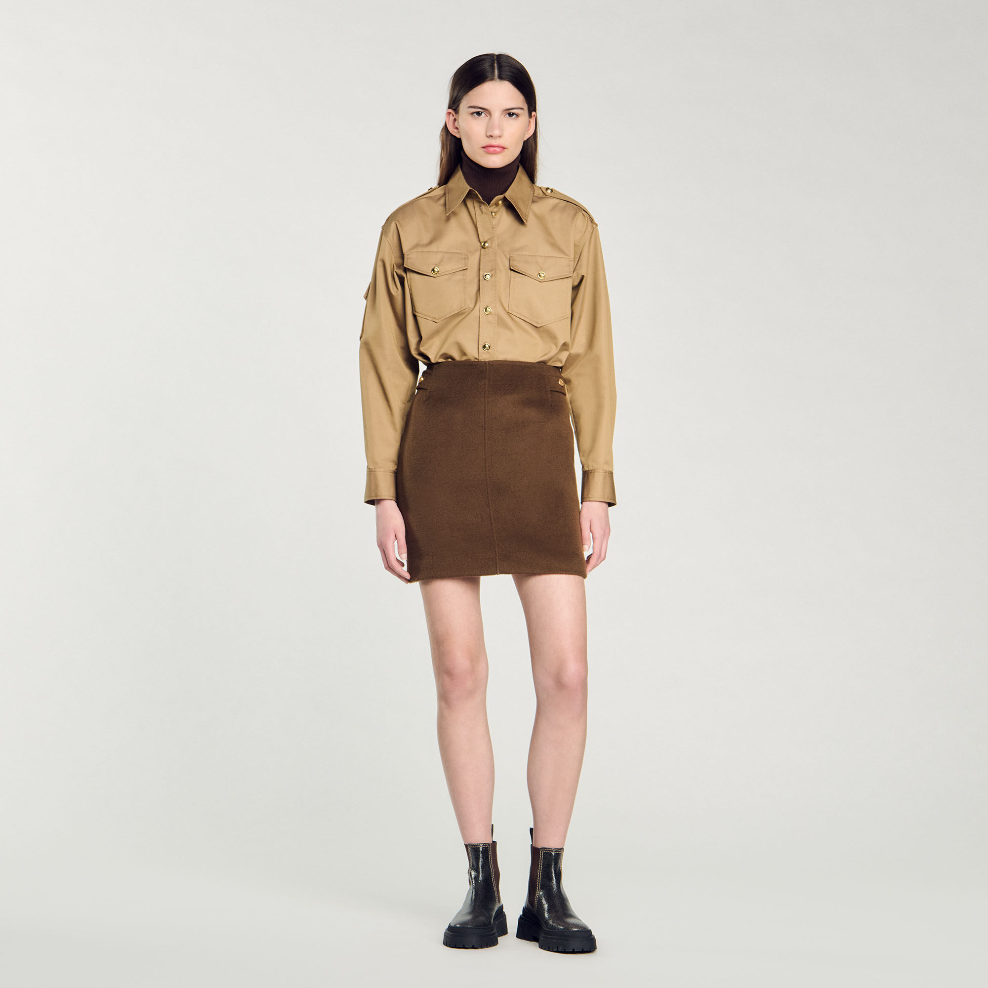 Double faced short wool skirt