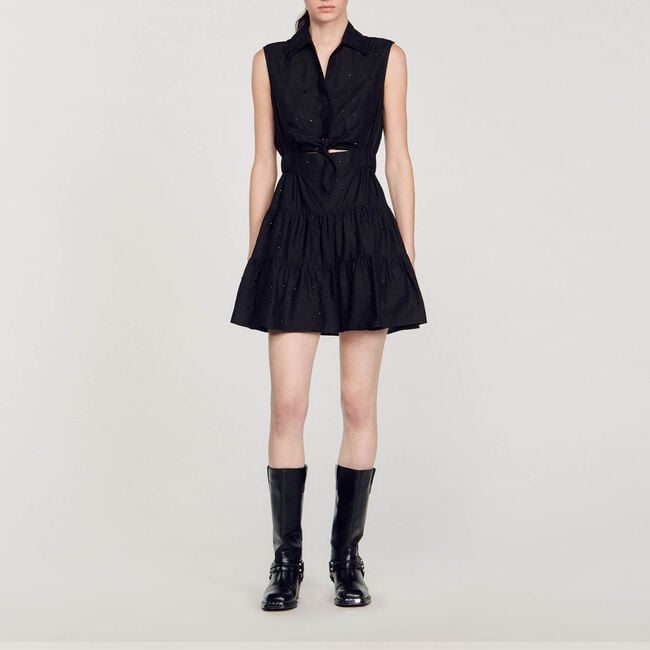 Short draped dress with rhinestones