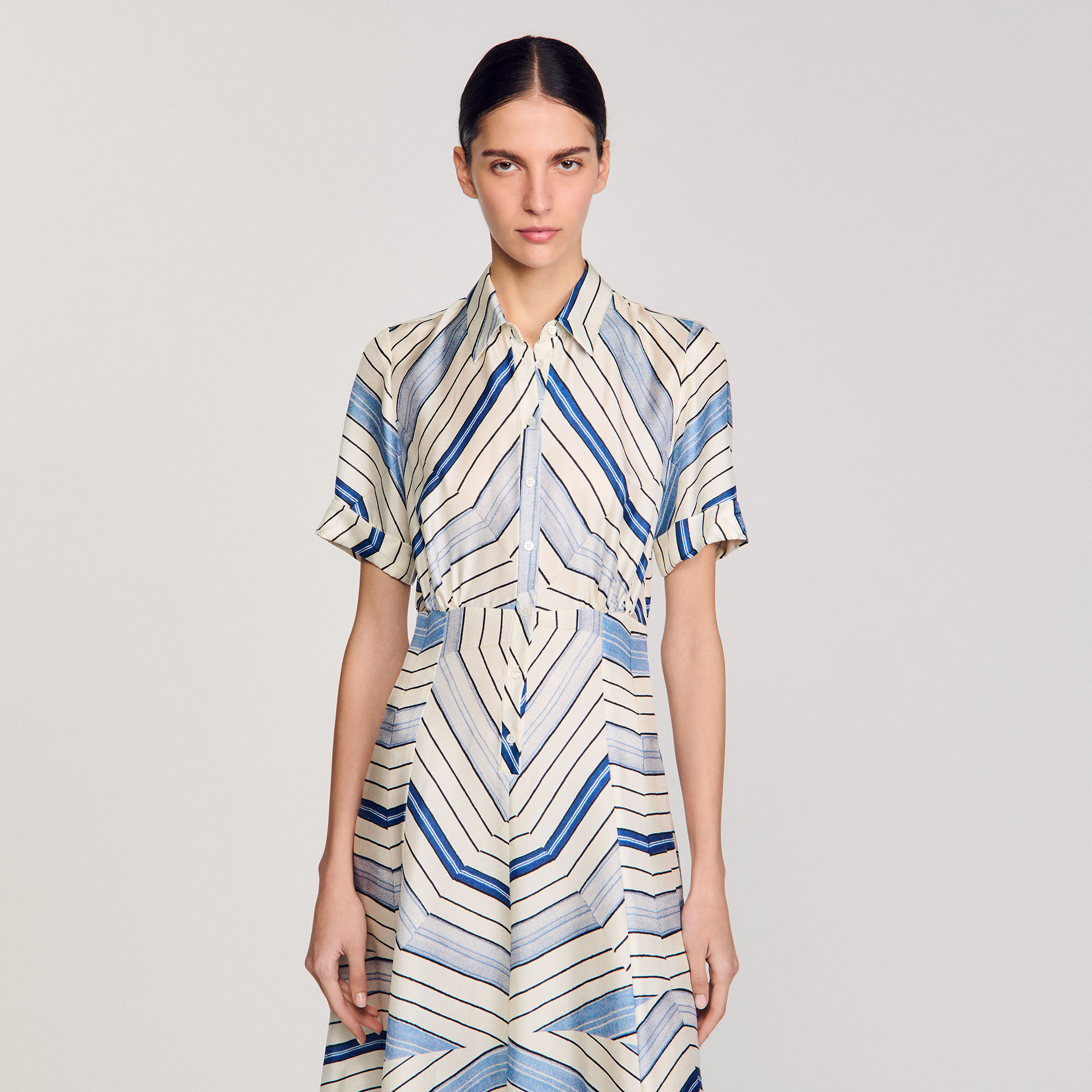 Spiral-motif silk midi dress