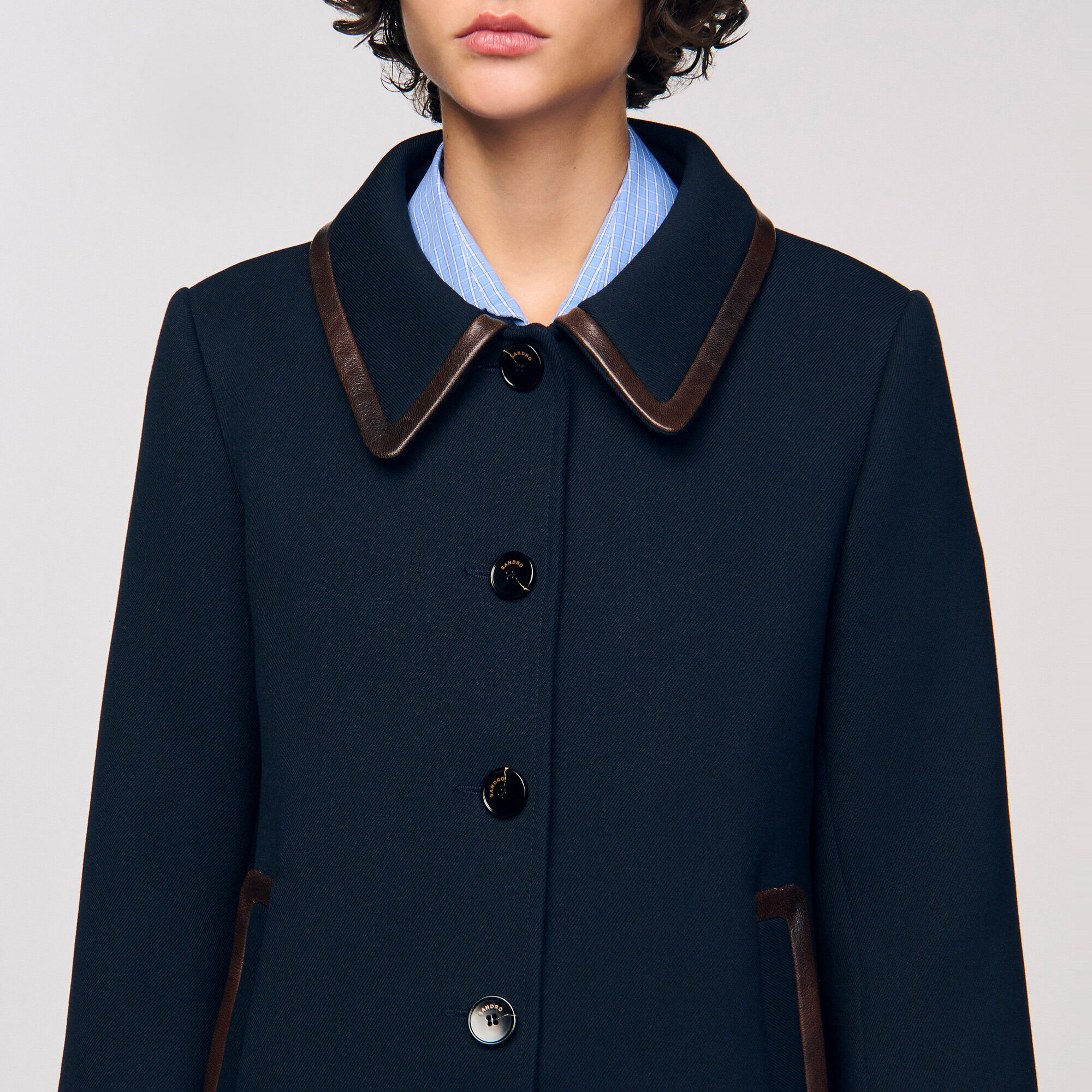  Leather trim coat - Women | Sandro