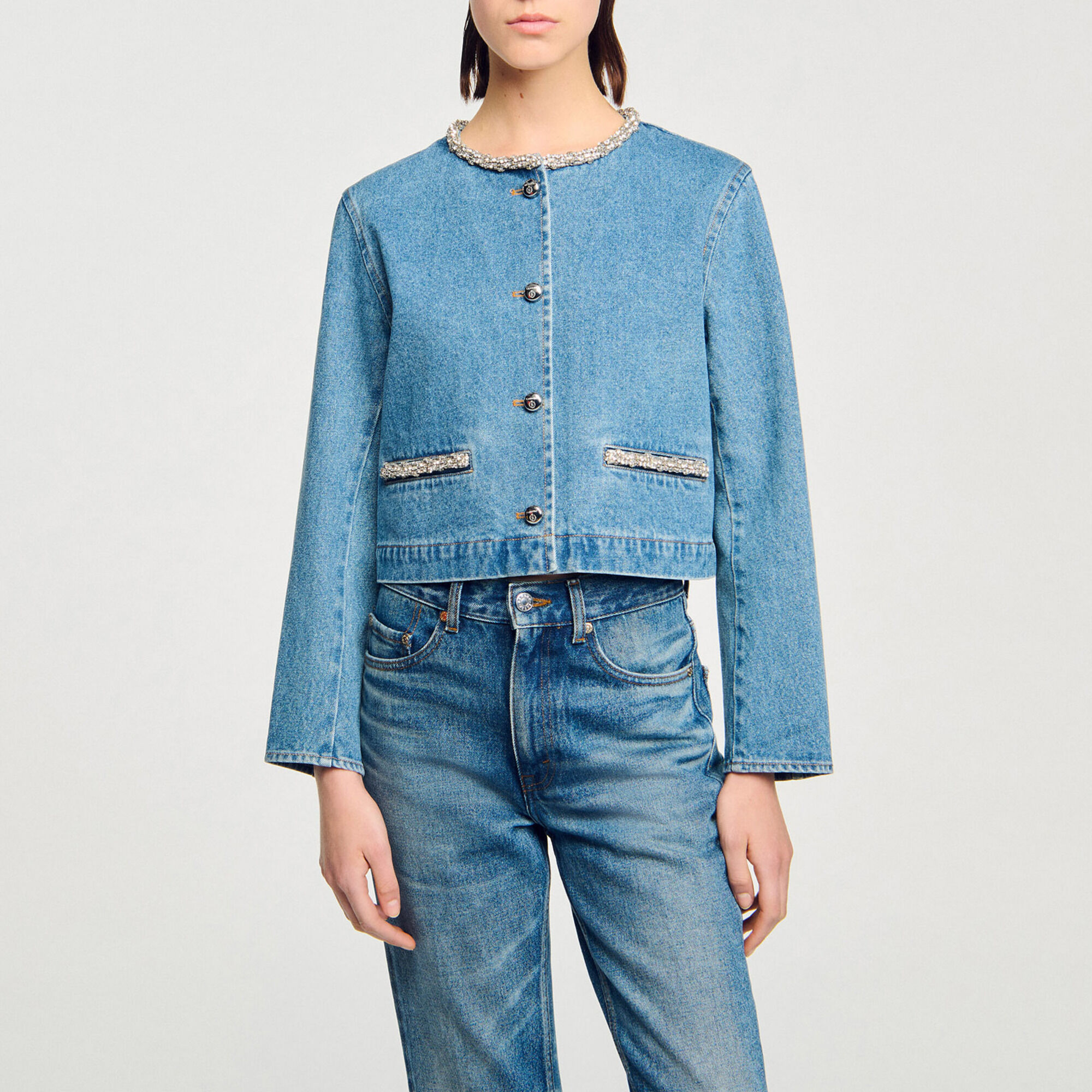 Rhinestone denim jacket - Women | Sandro