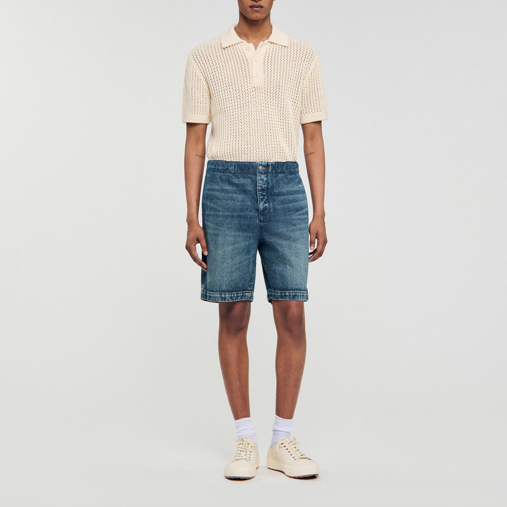 Elasticated denim shorts - Men | Sandro