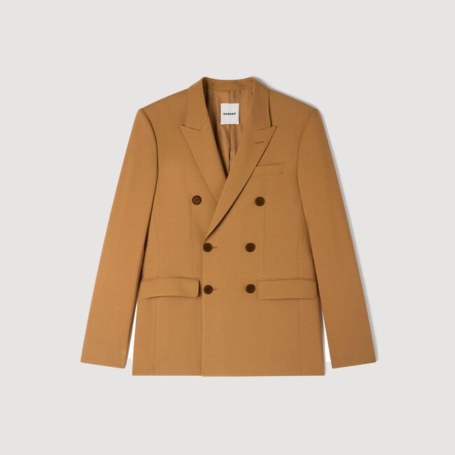Double-breasted wool suit jacket
