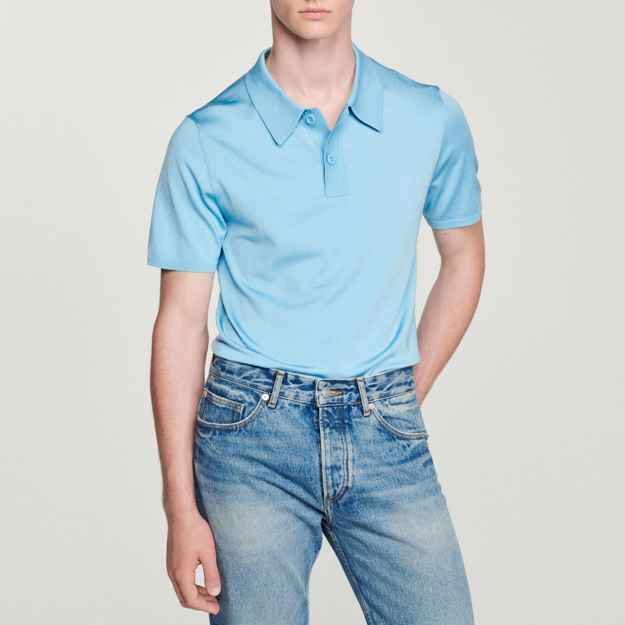Short-sleeve knitted polo shirt