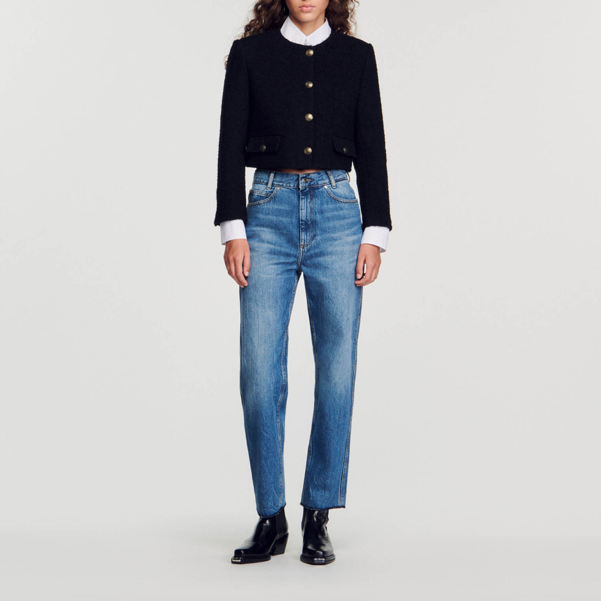 Cropped bouclé wool jacket