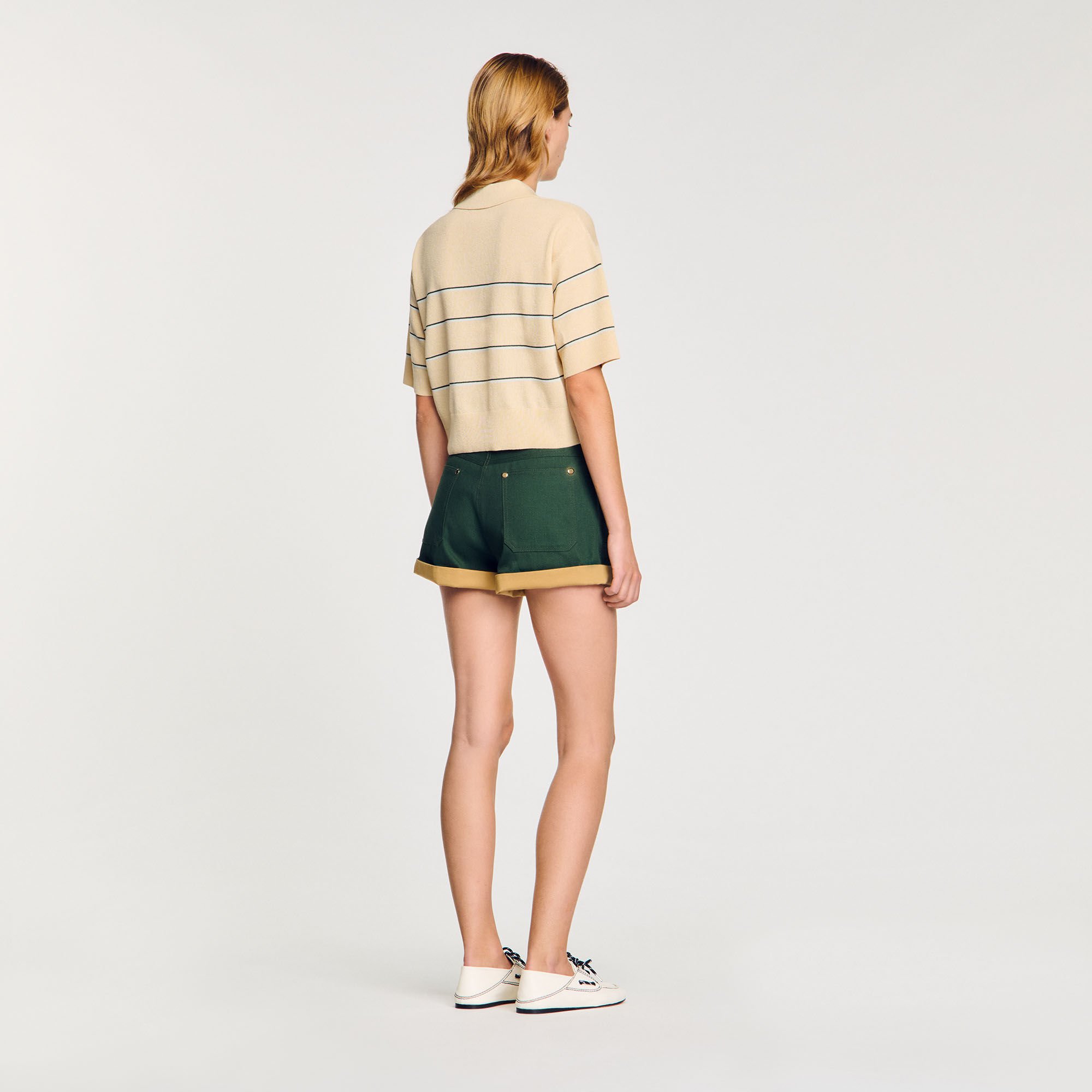Cropped striped knitted jumper