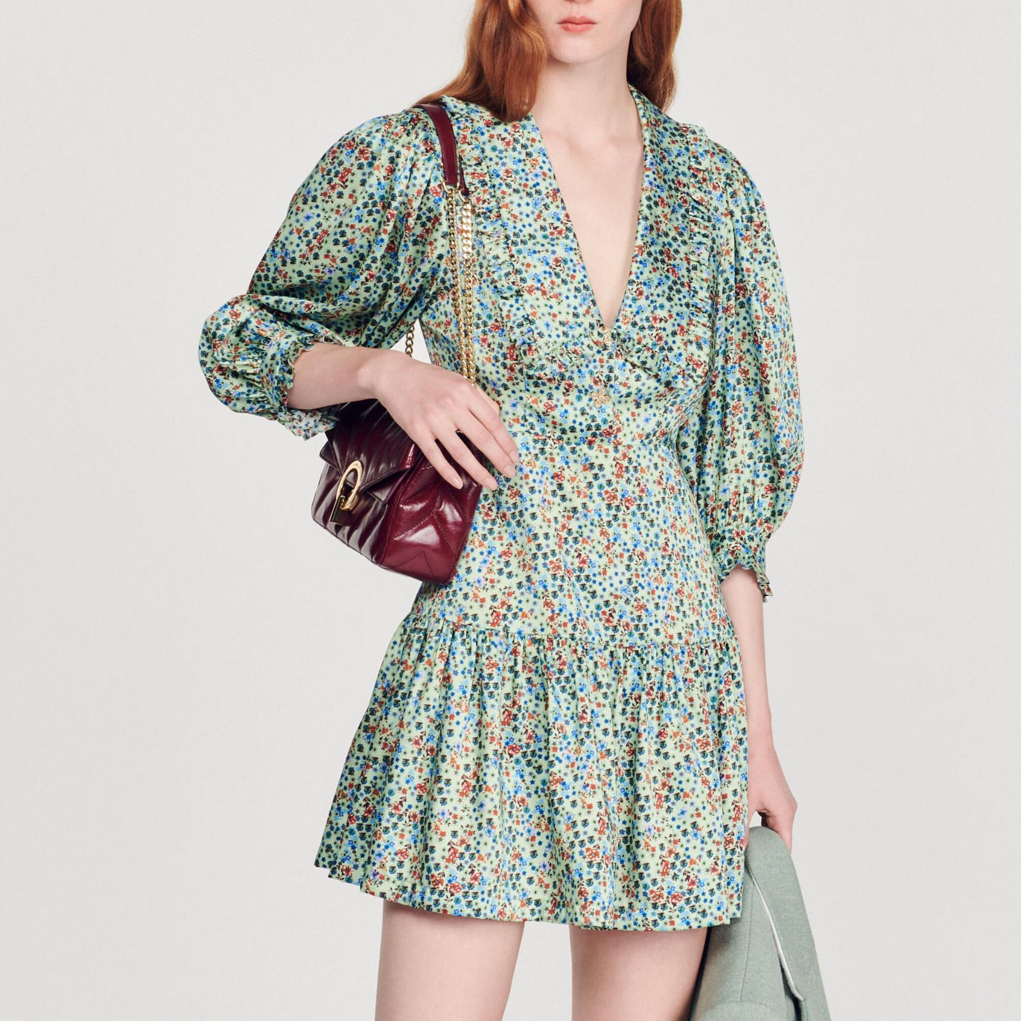 Sandro green floral dress clearance