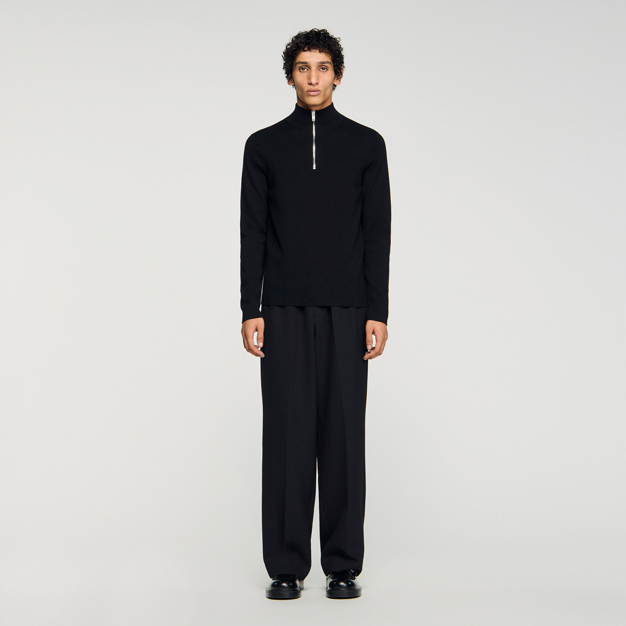 Wool jumper with zip collar