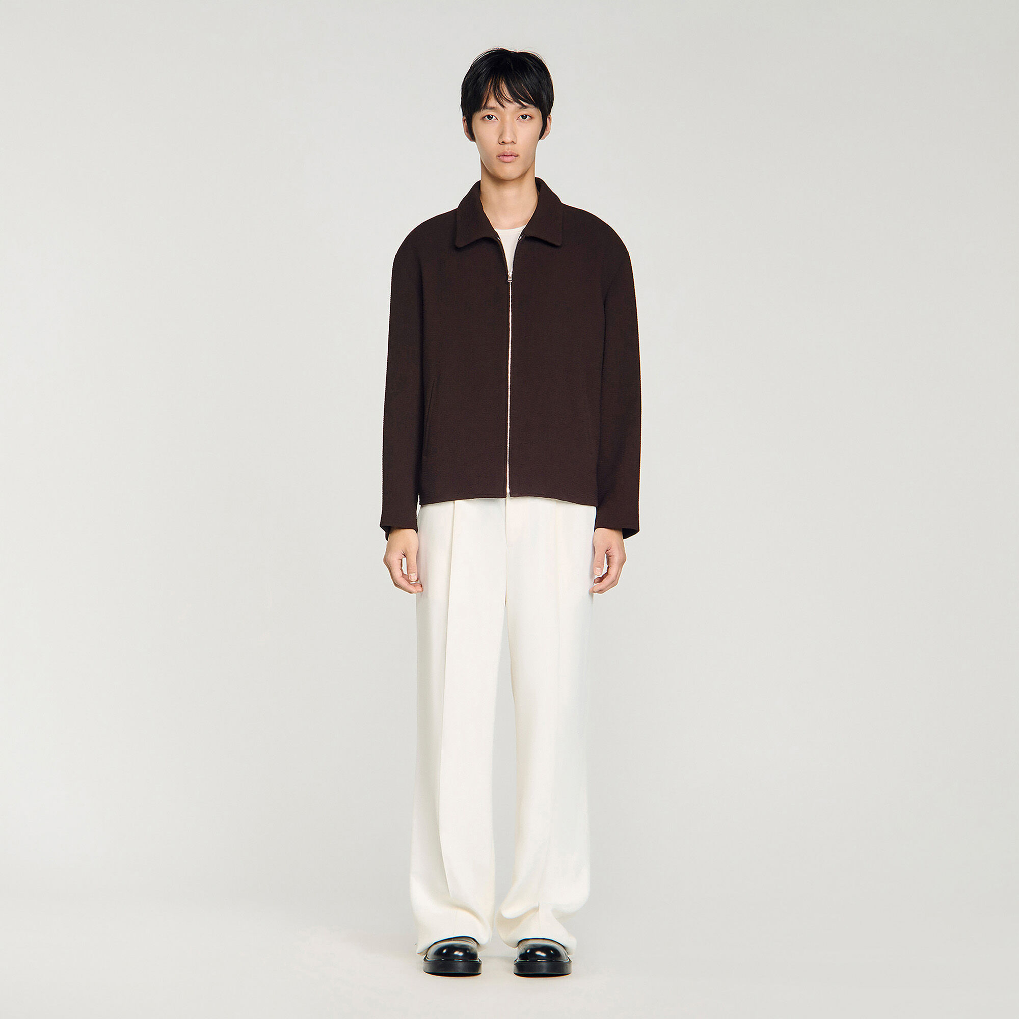 Waffled regular collar zip jacket