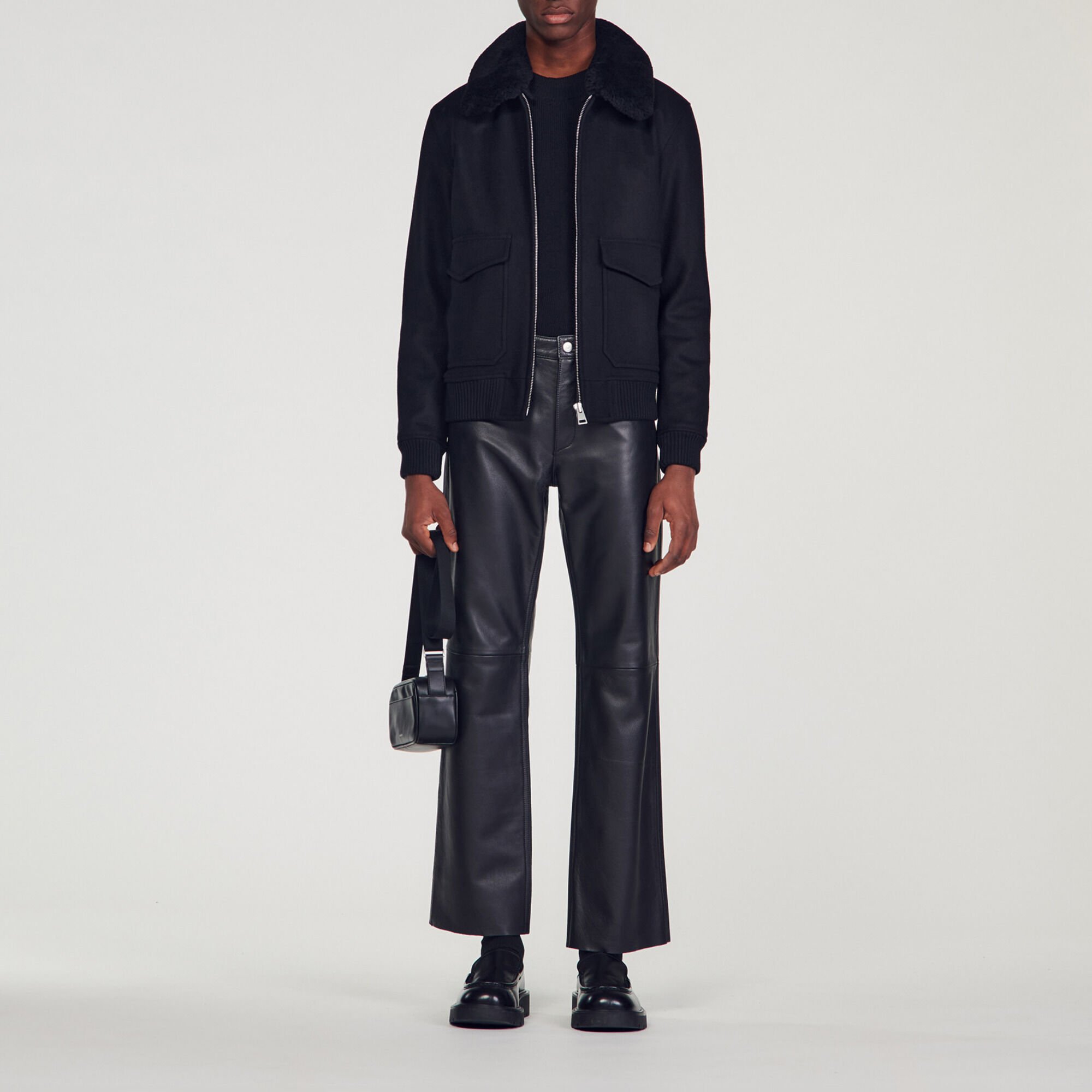 Shearling collar aviator jacket