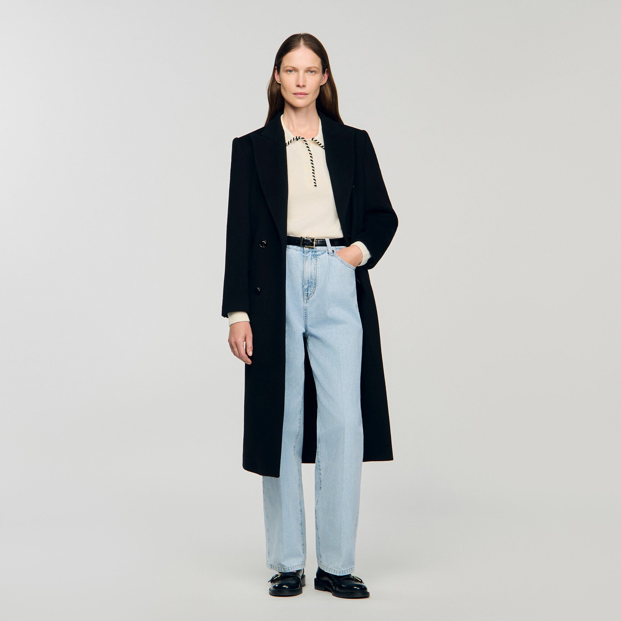 Contrast polo-neck knit jumper