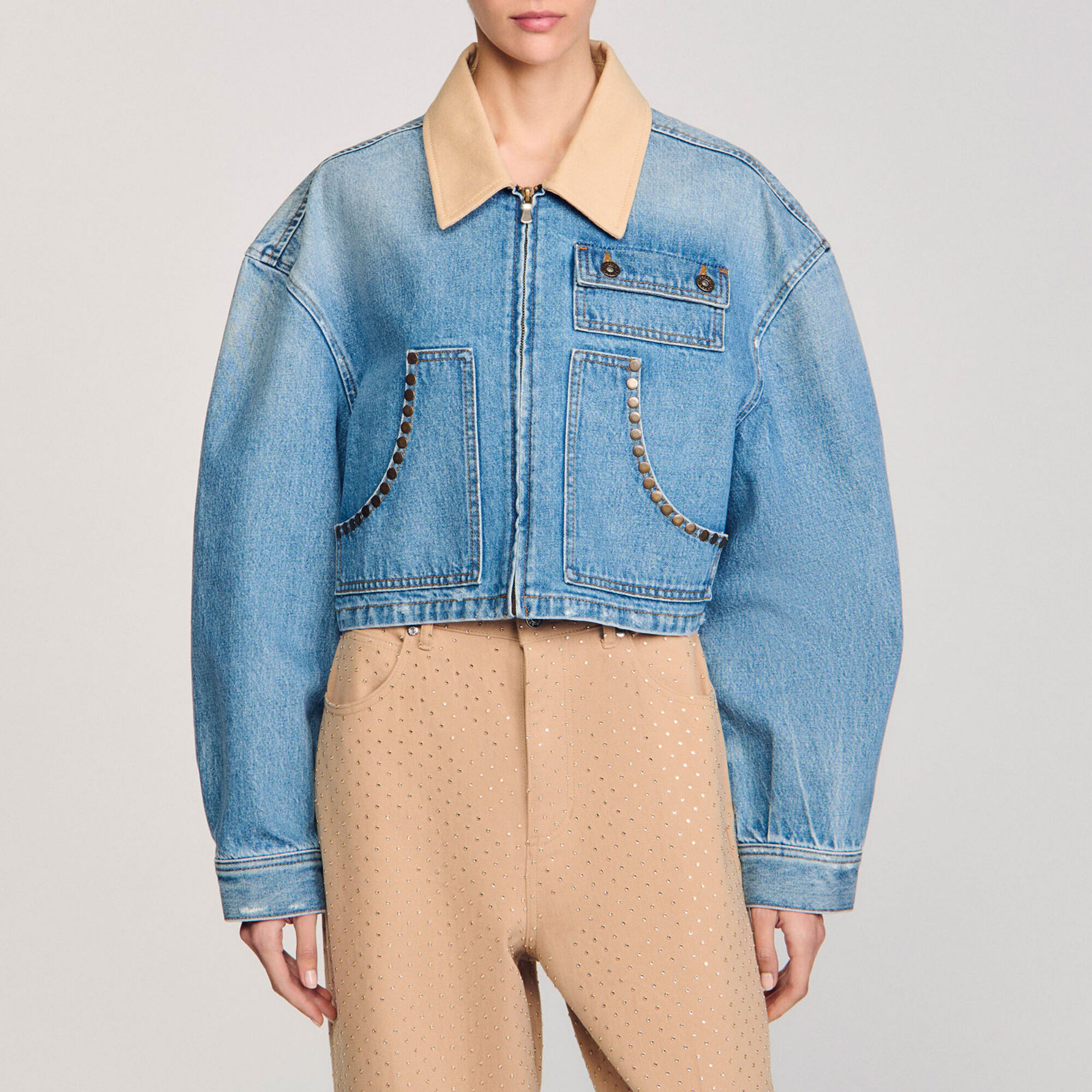 Denim jacket with studs