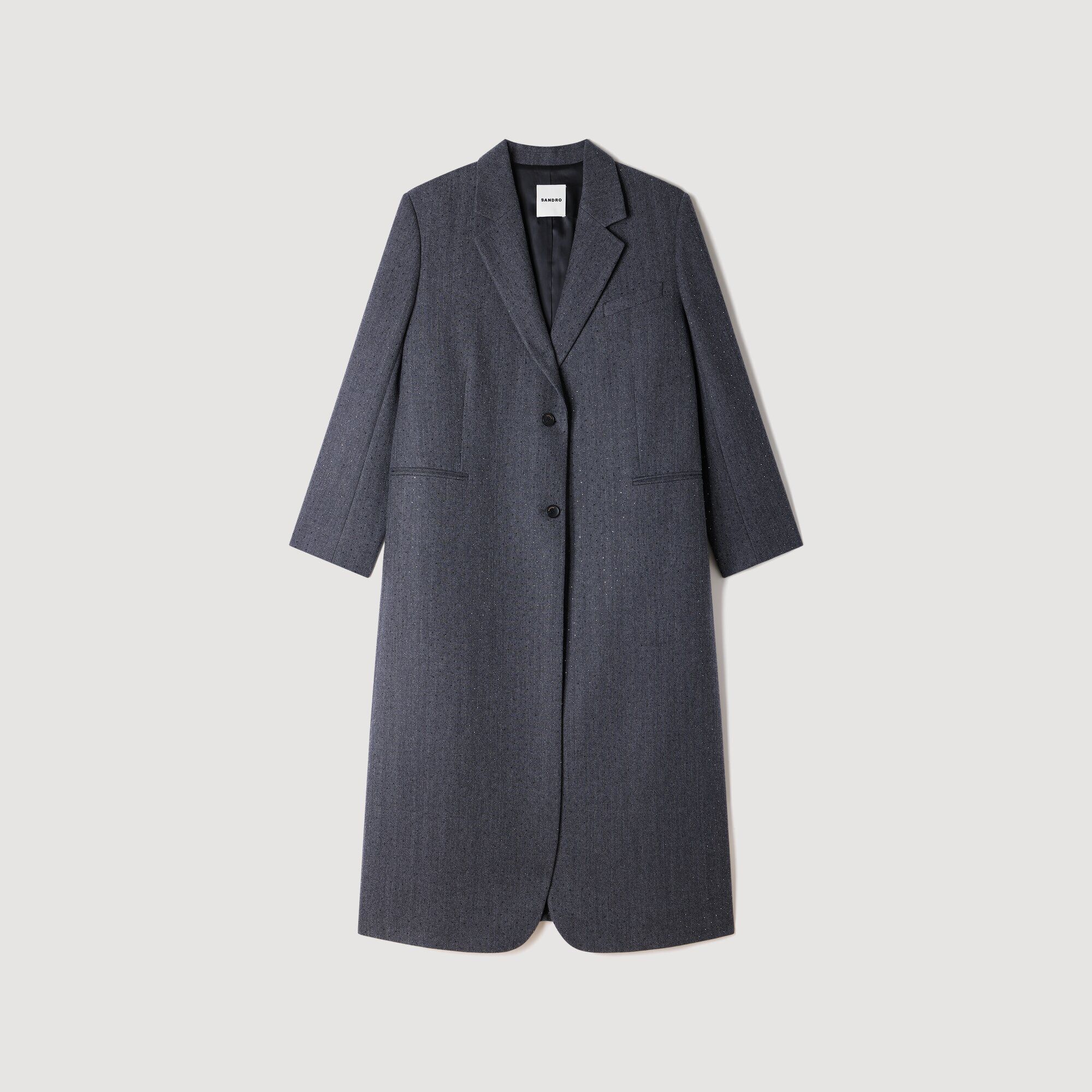 Long wool coat with rhinestones