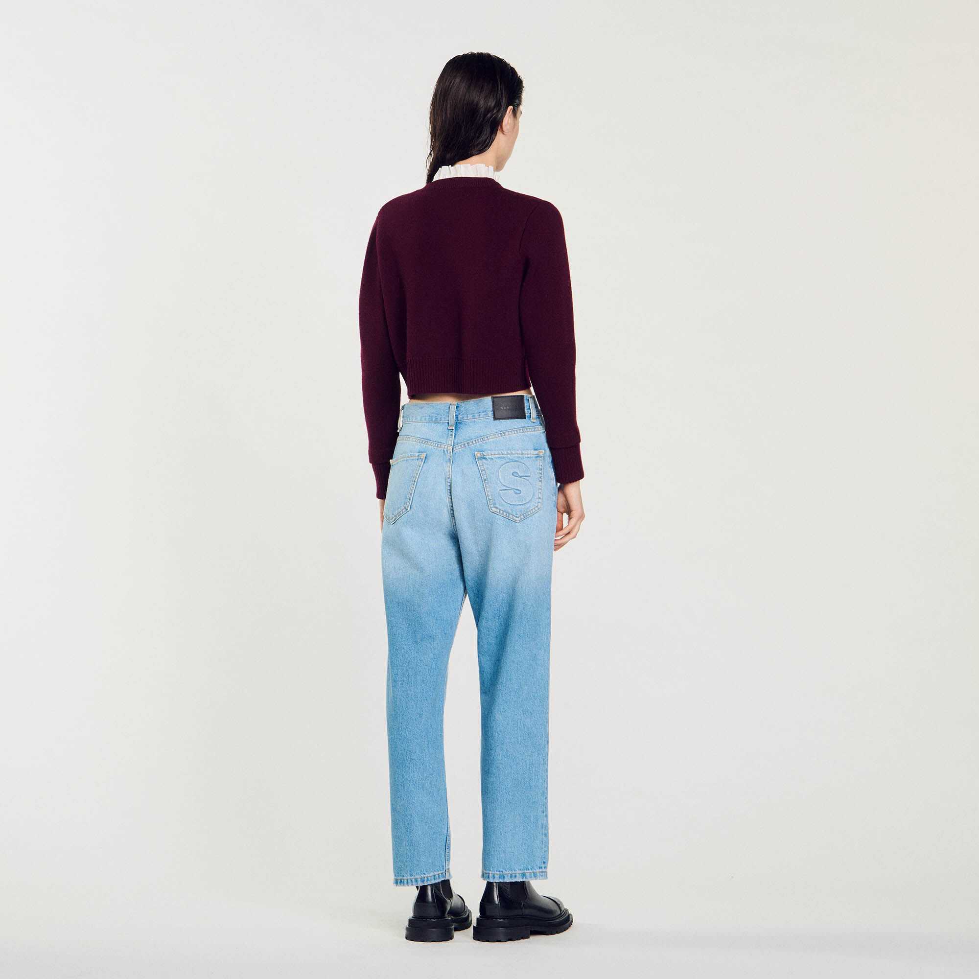Knit cardigan with ruffled collar