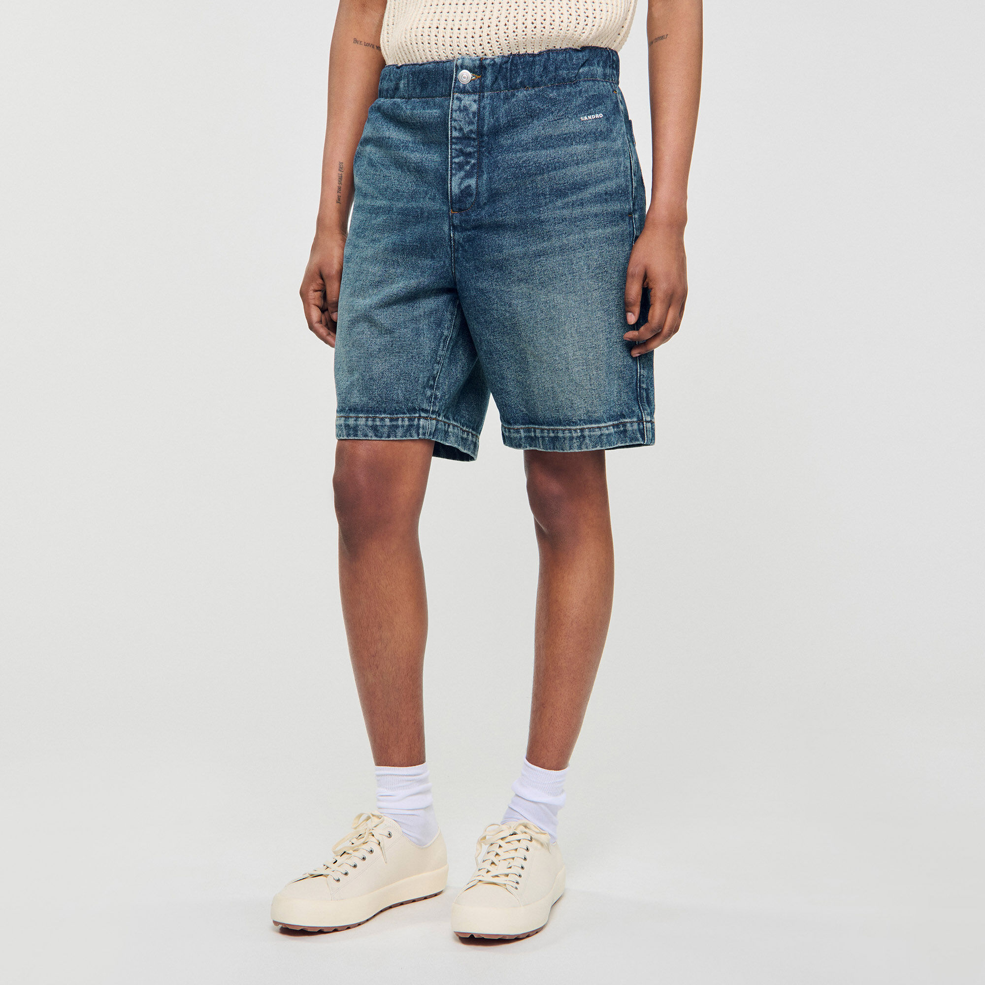 Elasticated denim shorts