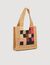 Small checkerboard raffia tote bag