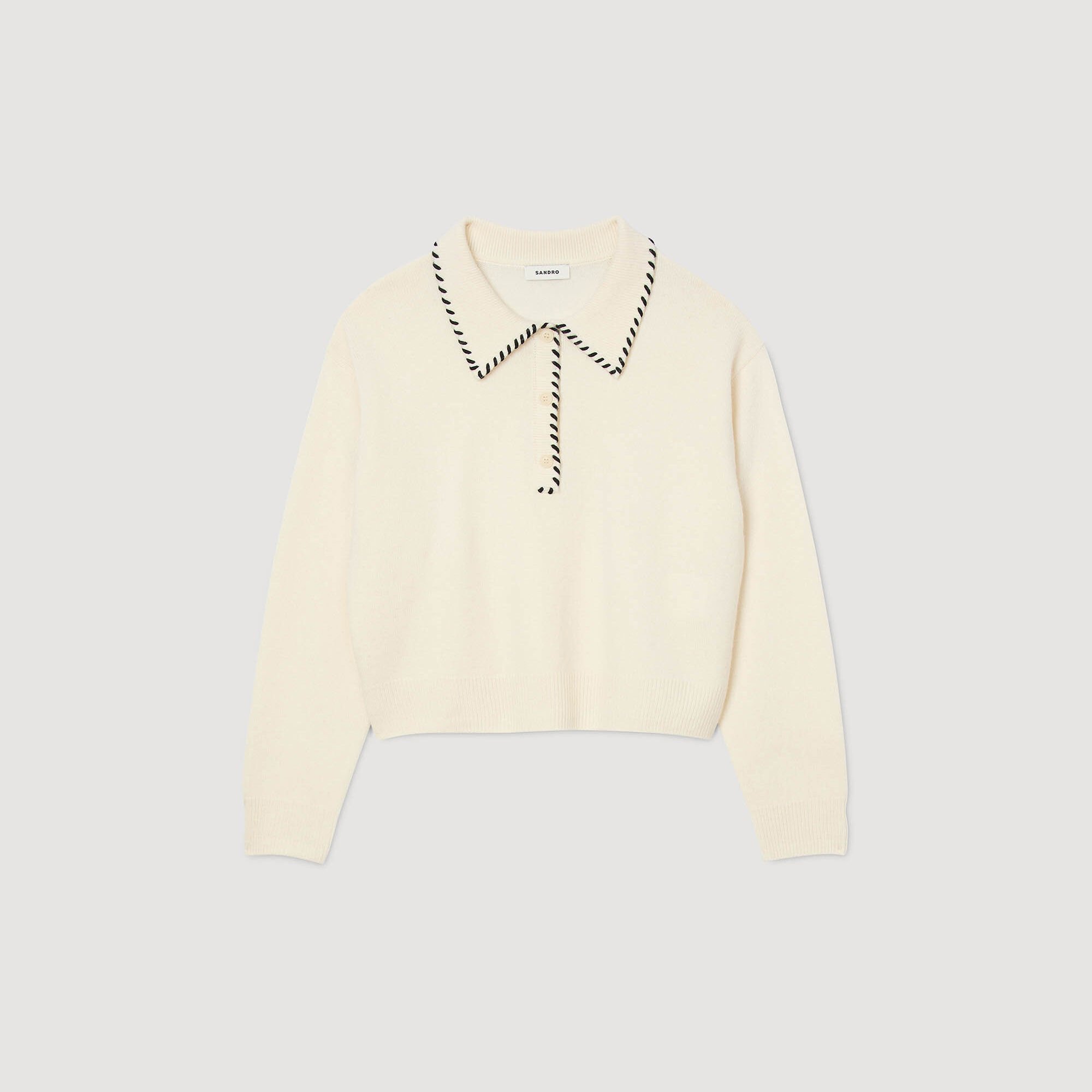 Contrast polo-neck knit jumper