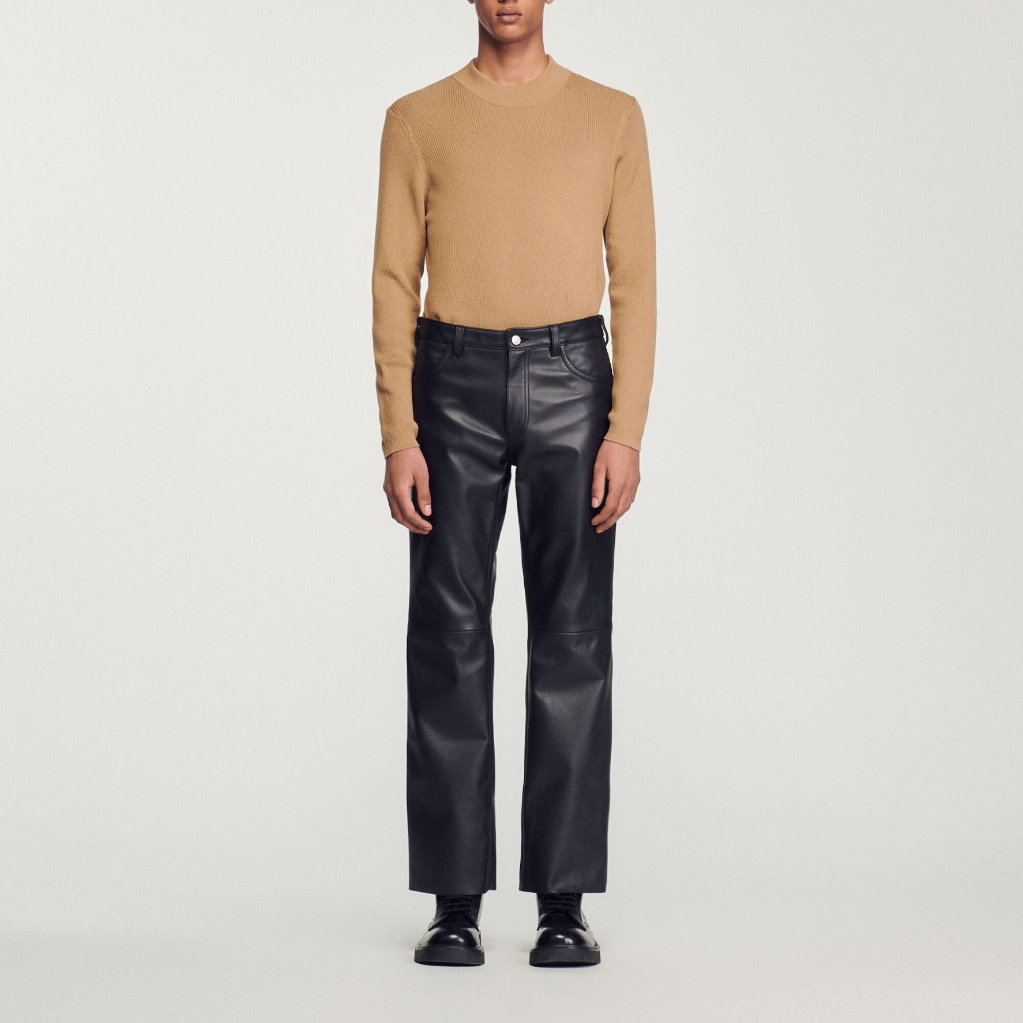 Rib knit crew neck jumper