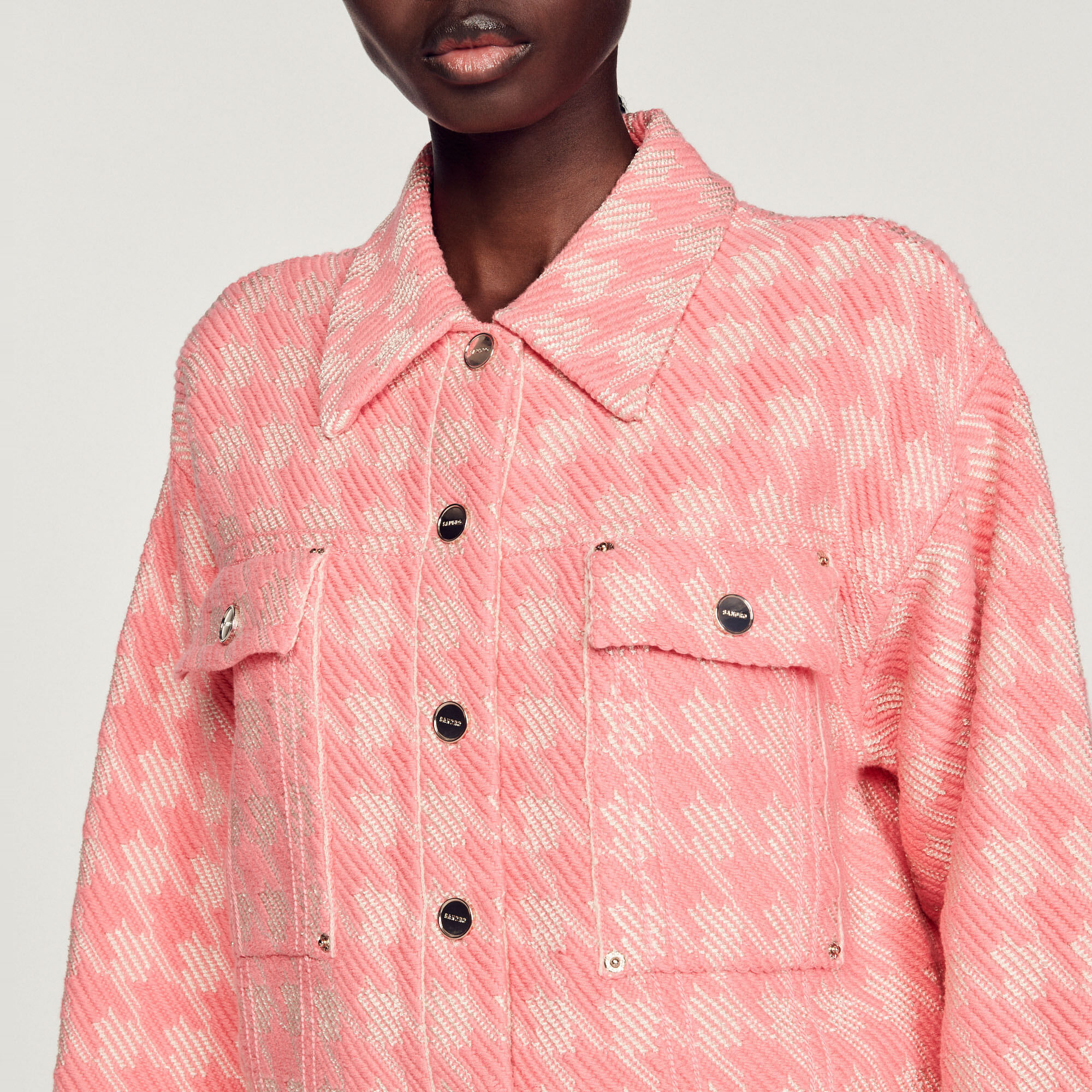 Houndstooth jacket SFPCA00553 Pink All Selection Sandro Paris