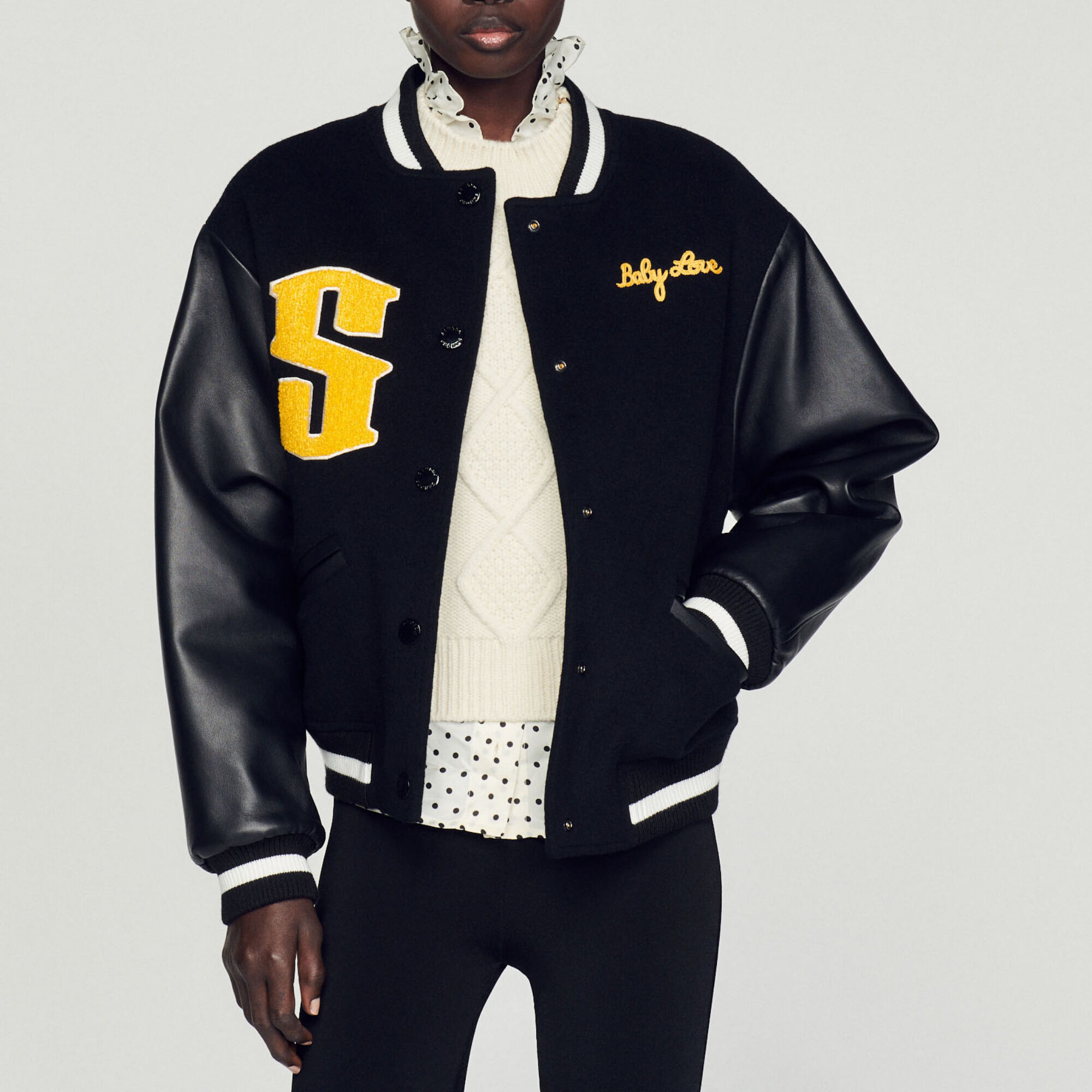 Wool and leather varsity jacket