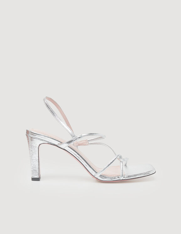 Metallic leather sandals Silver Femme