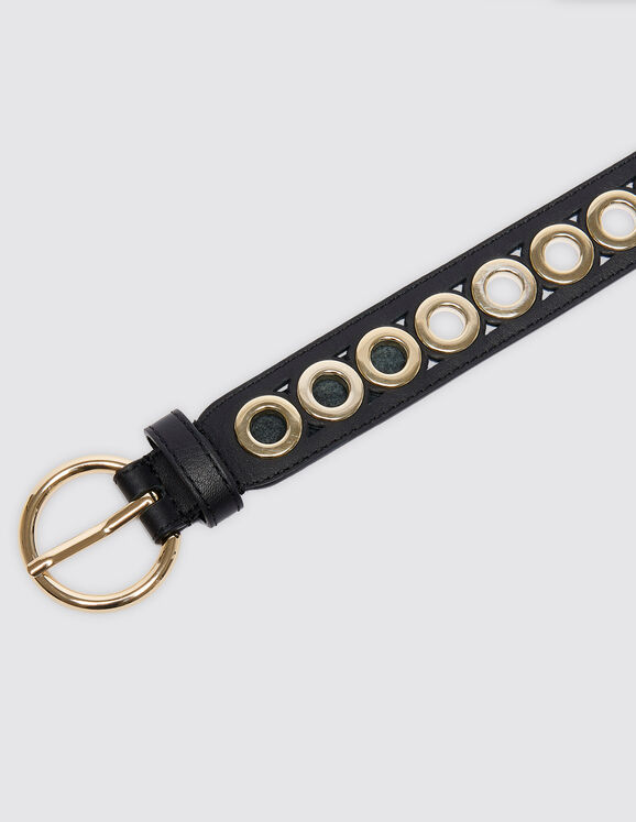 Belt with round buckle and eyelets Black Femme