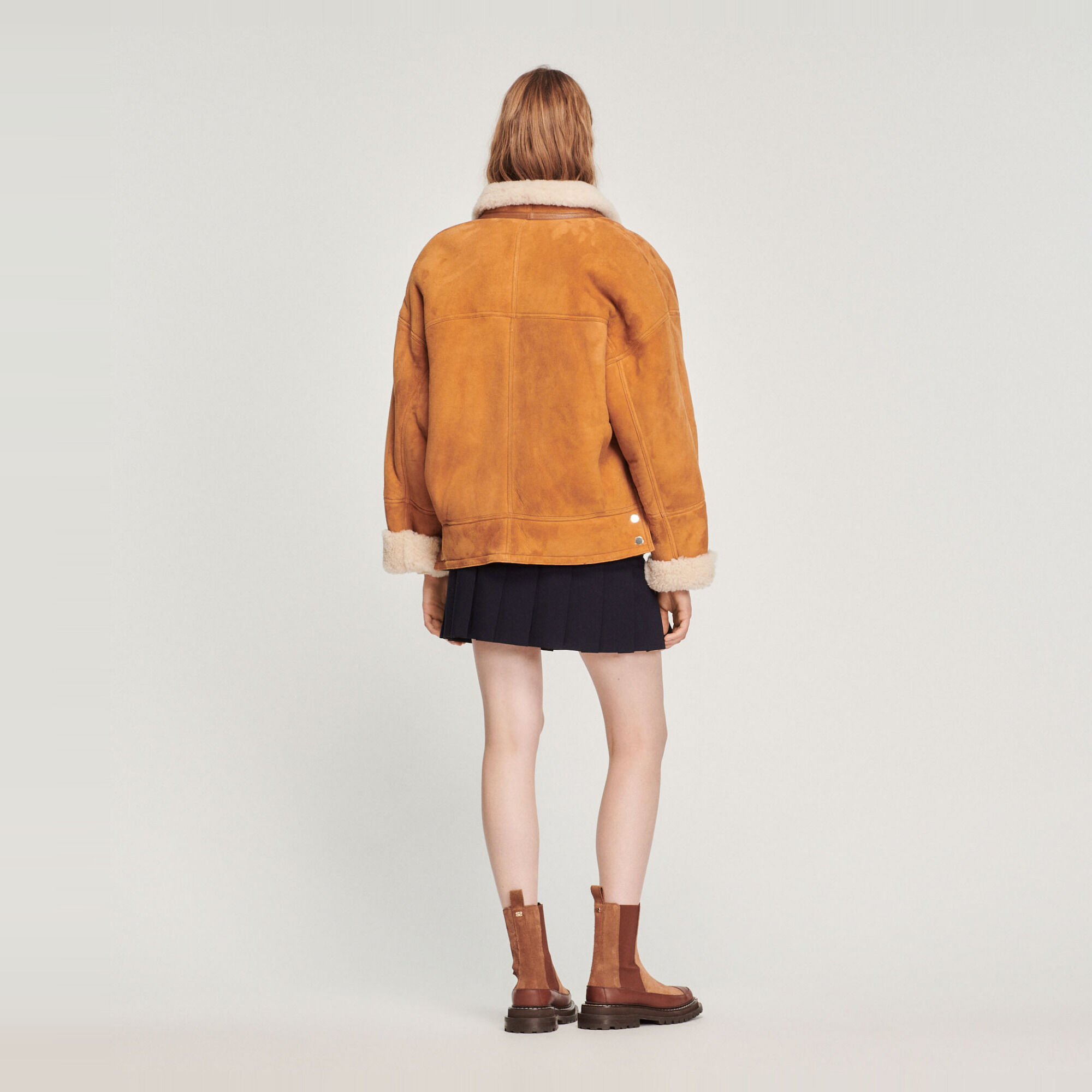Short sheepskin coat SFPOU00353 Ochre All Selection Sandro Paris