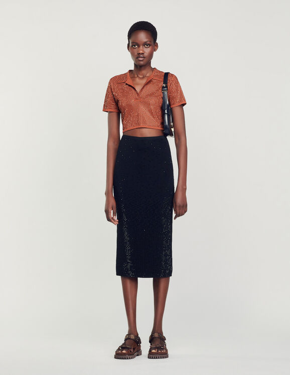Rhinestone-embellished midi skirt Black Femme