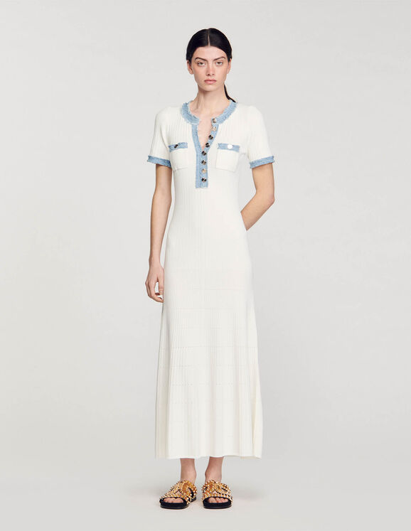 Knit and denim midi dress white Femme