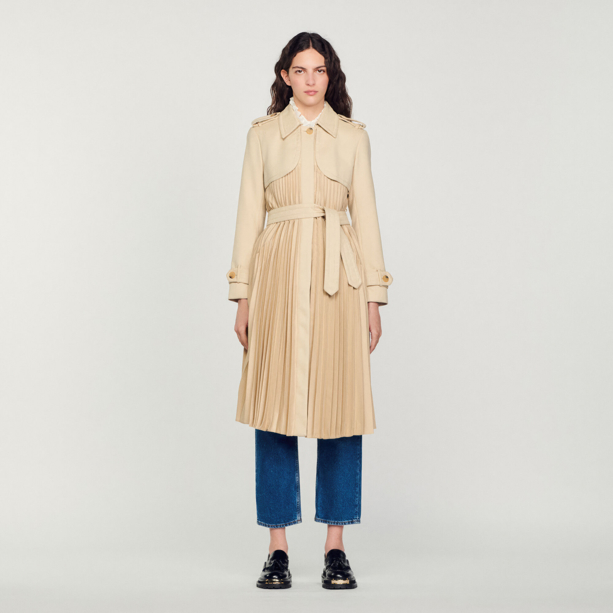 Pleated trench deals coat