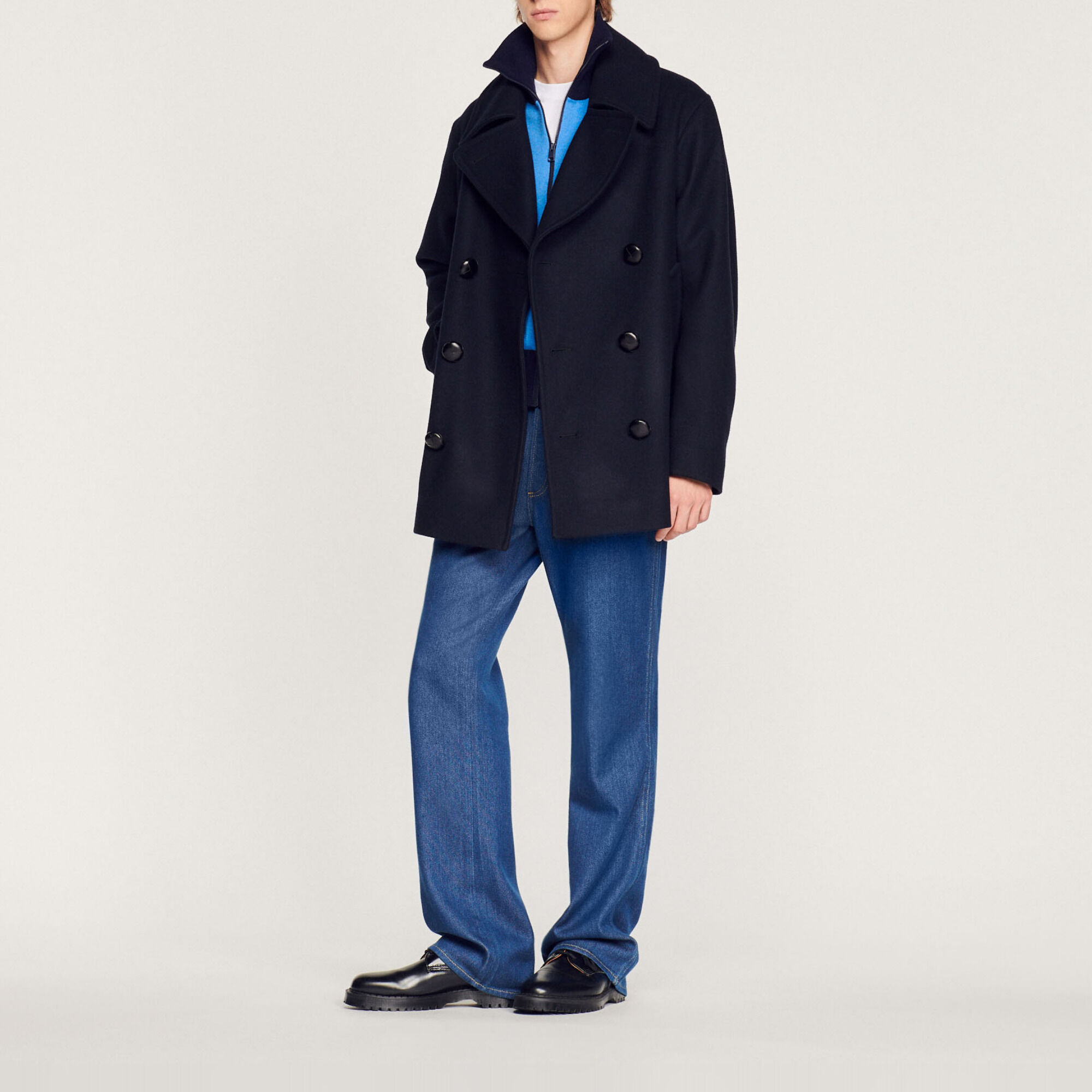 Mens navy blue deals wool peacoat