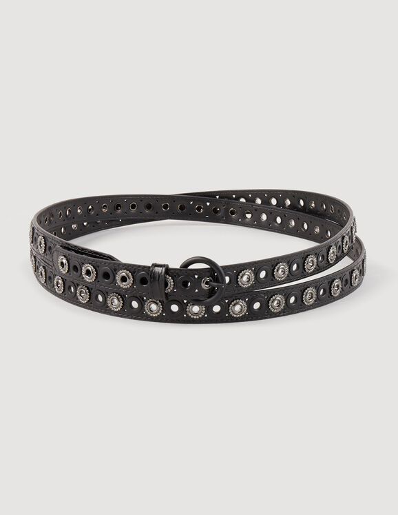 Leather belt with eyelets Black Femme