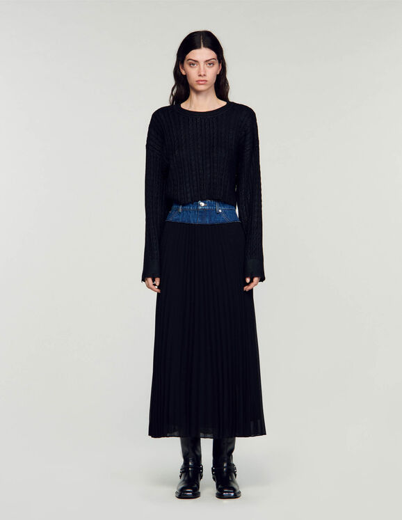 Long pleated denim skirt Black Femme