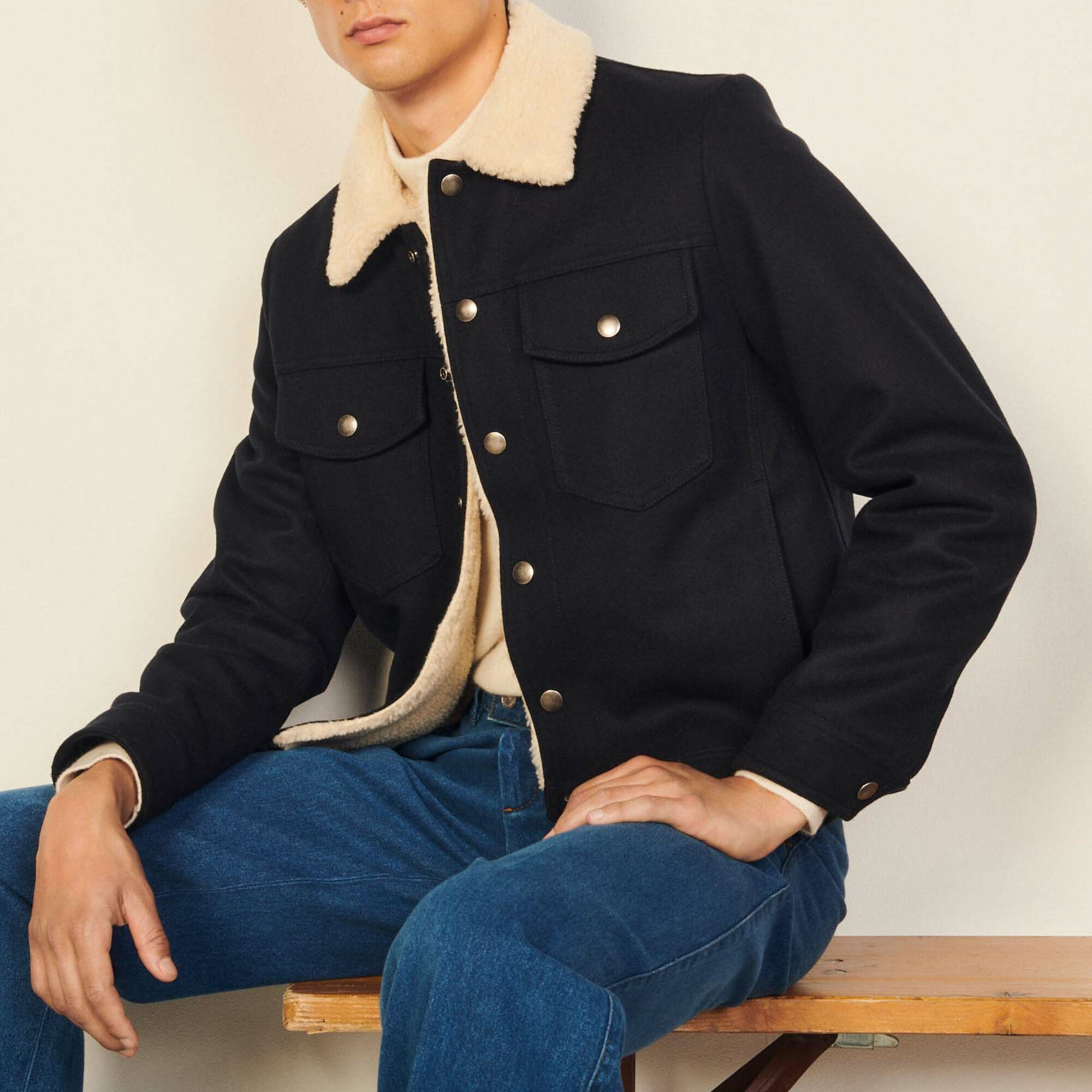 Mens sheepskin shop lined jacket