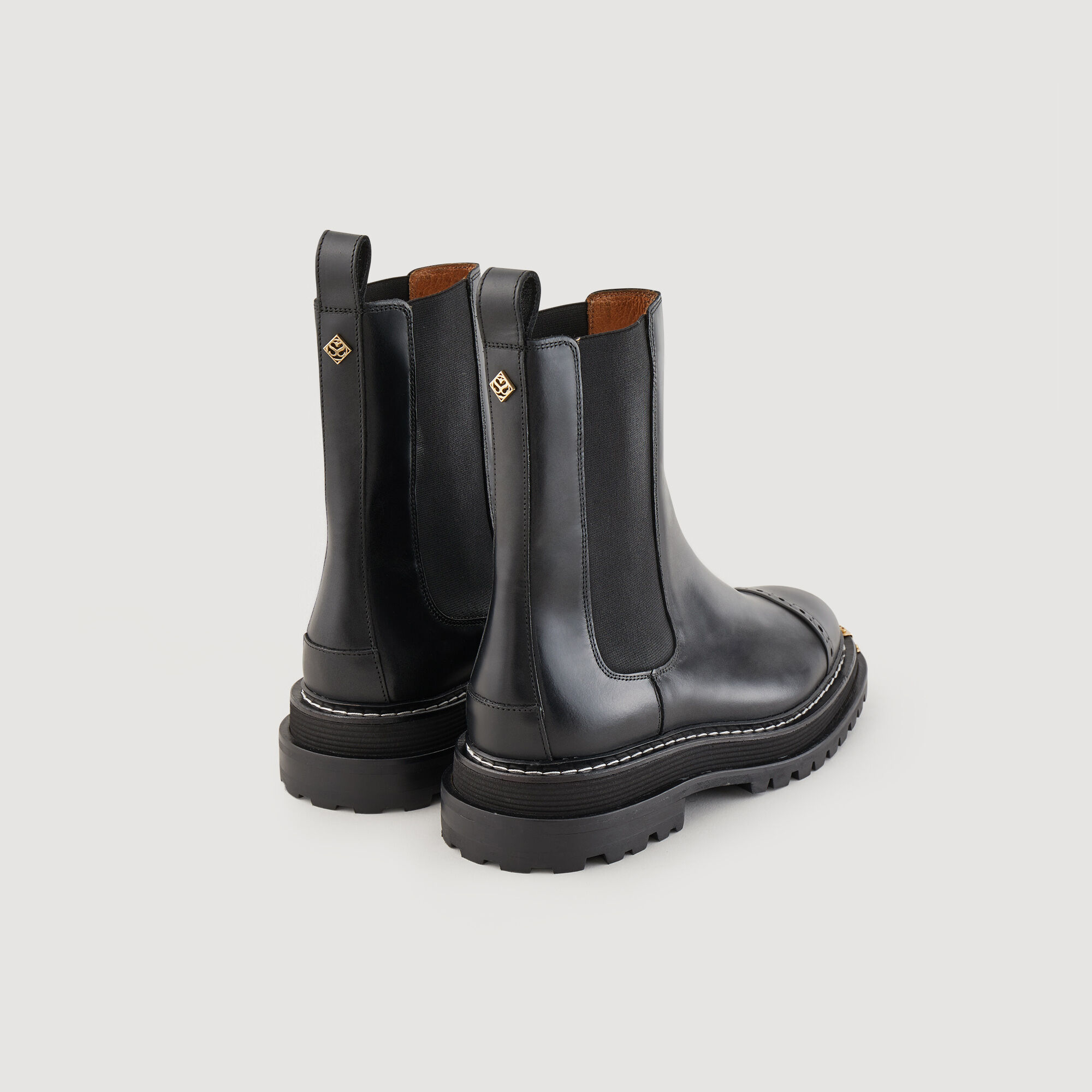 Mid ankle leather boots deals