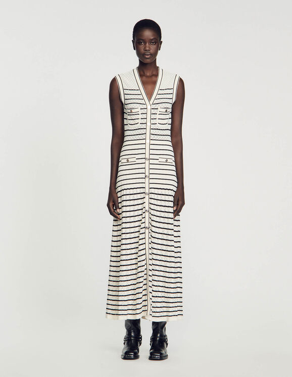Striped knit midi dress White / Black Femme