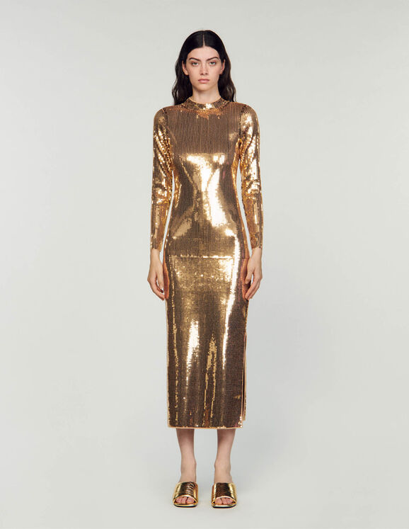 Sequin midi dress Gold Femme