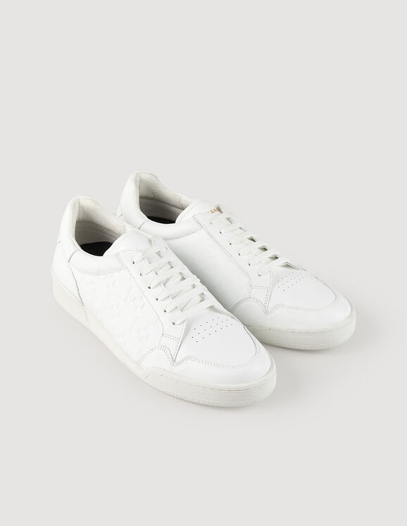 Embossed square cross leather trainers white Homme