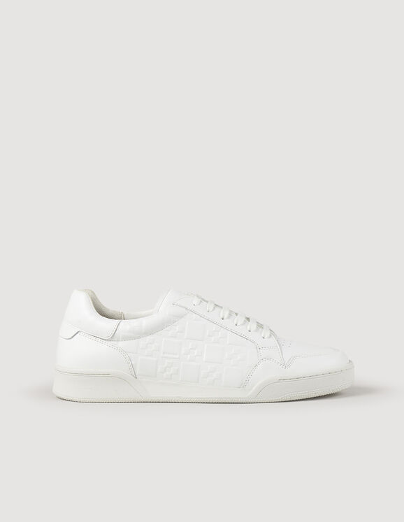 Embossed square cross leather trainers white Homme