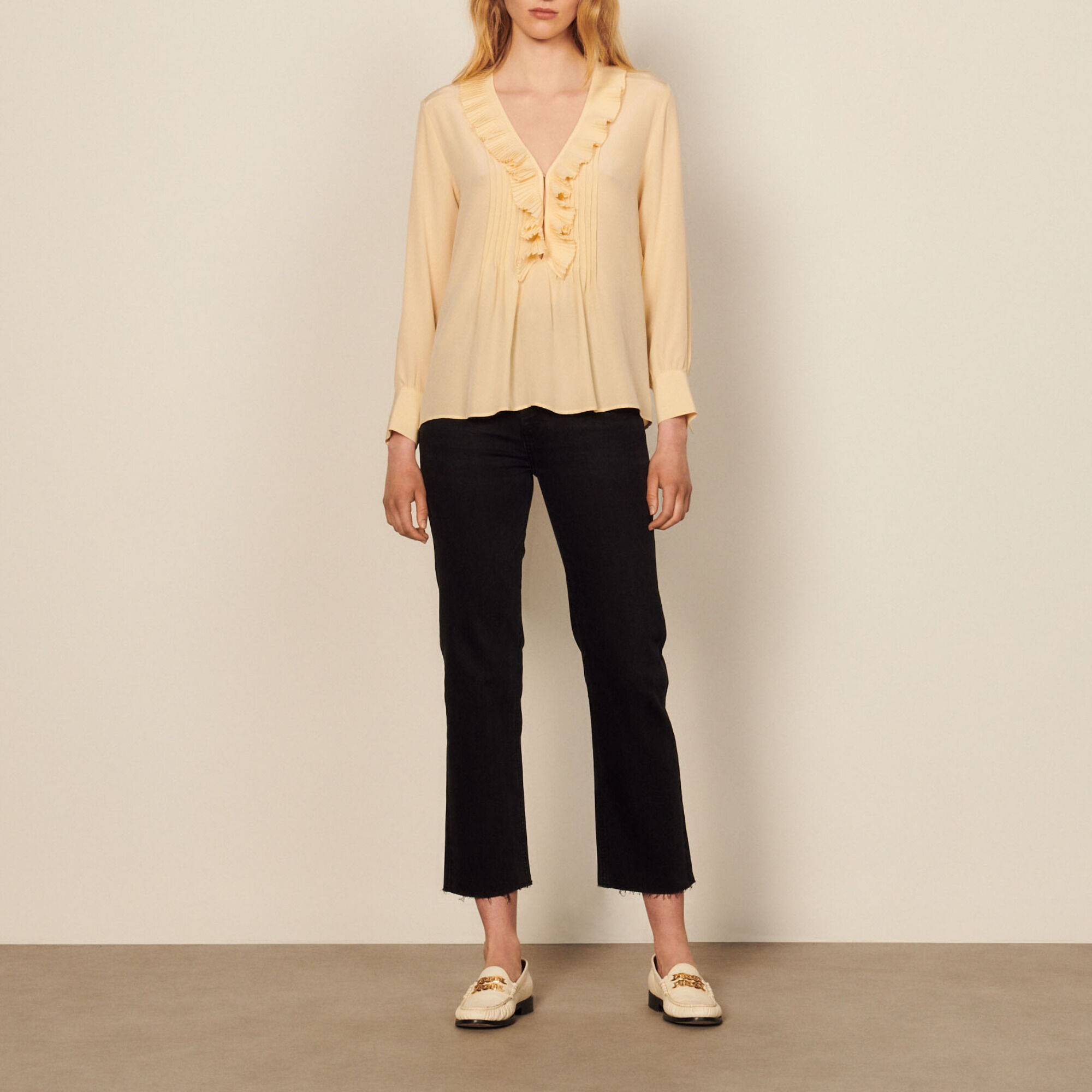 Pleated ruffle blouse